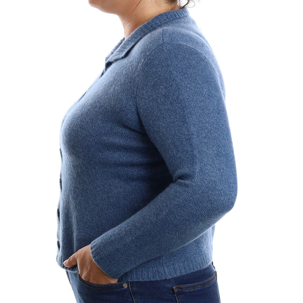 Denim Blue Cable Detail Cashmere Notch Turtle Neck Jumper Large