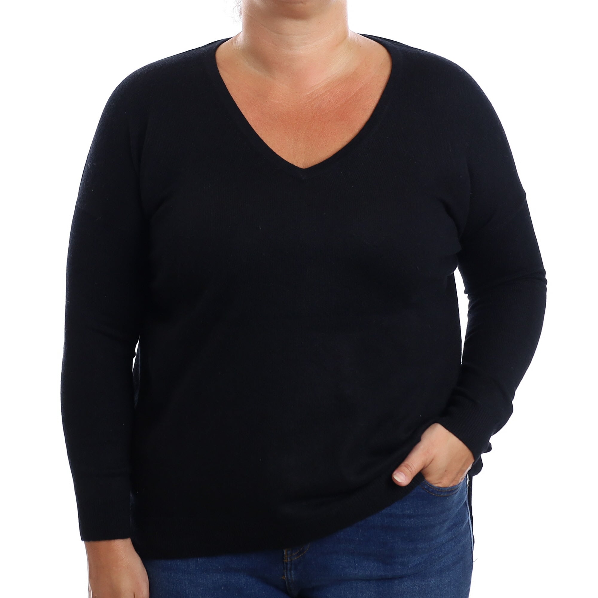 Black Cashmere V Neck Jumper Large