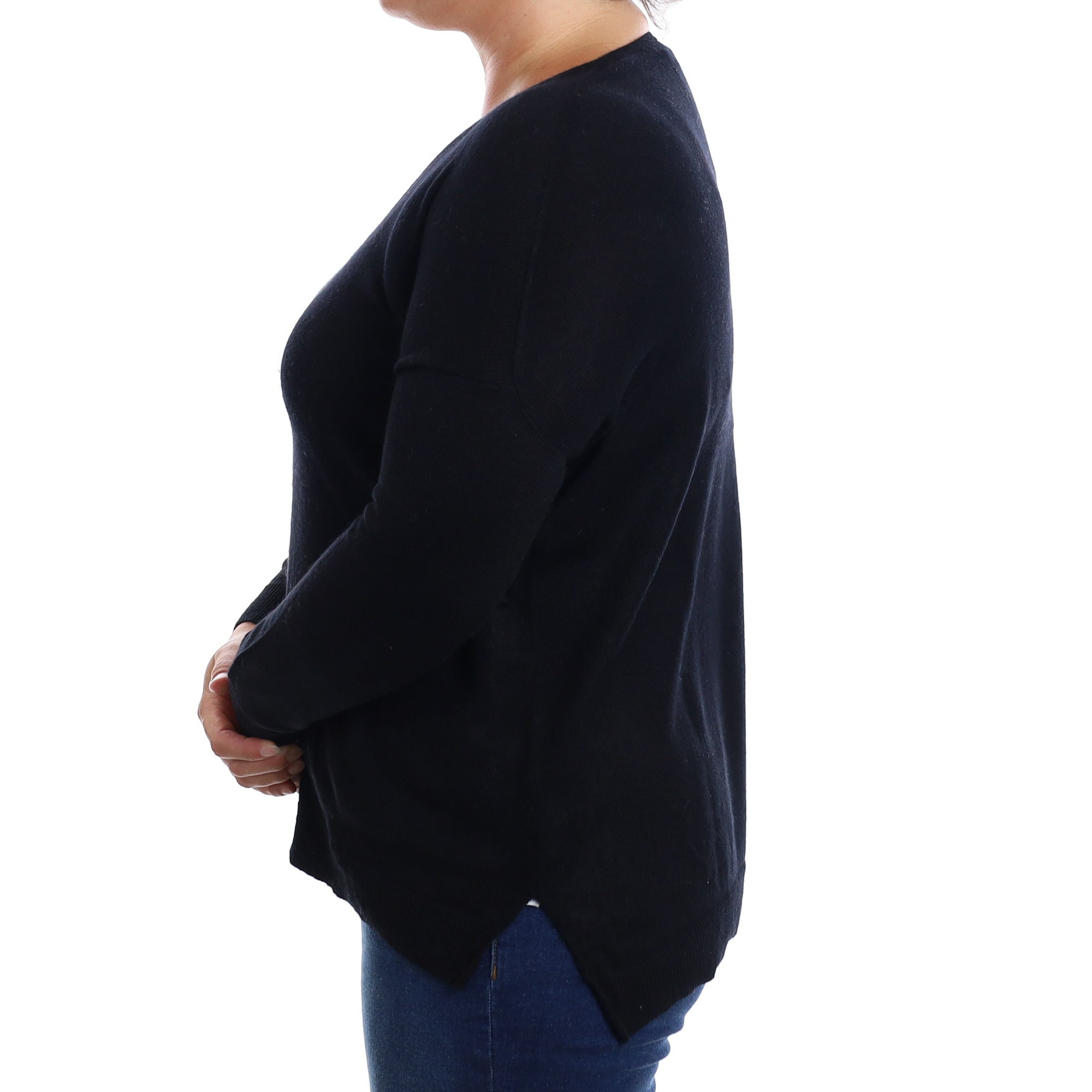 Black Cashmere V Neck Jumper Large