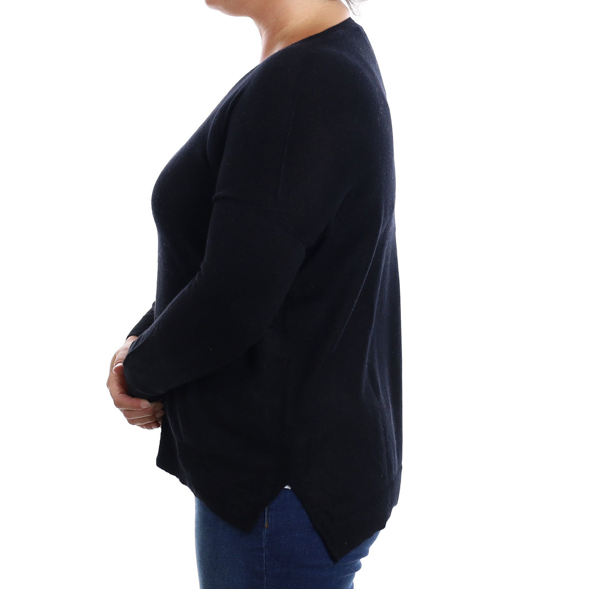 Black Cashmere V Neck Jumper Large