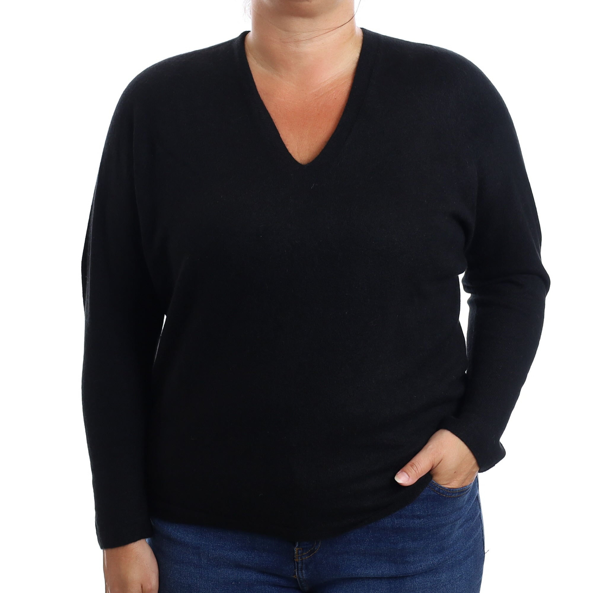 Black Cashmere V Neck Jumper Large