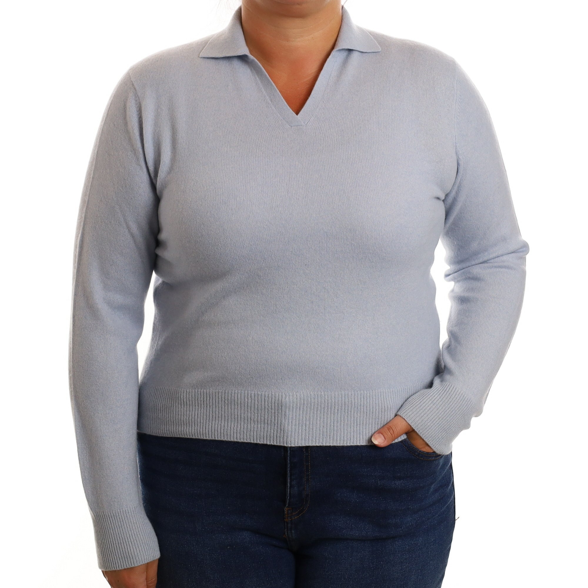 Baby Blue Cashmere Collard V Neck Jumper Large