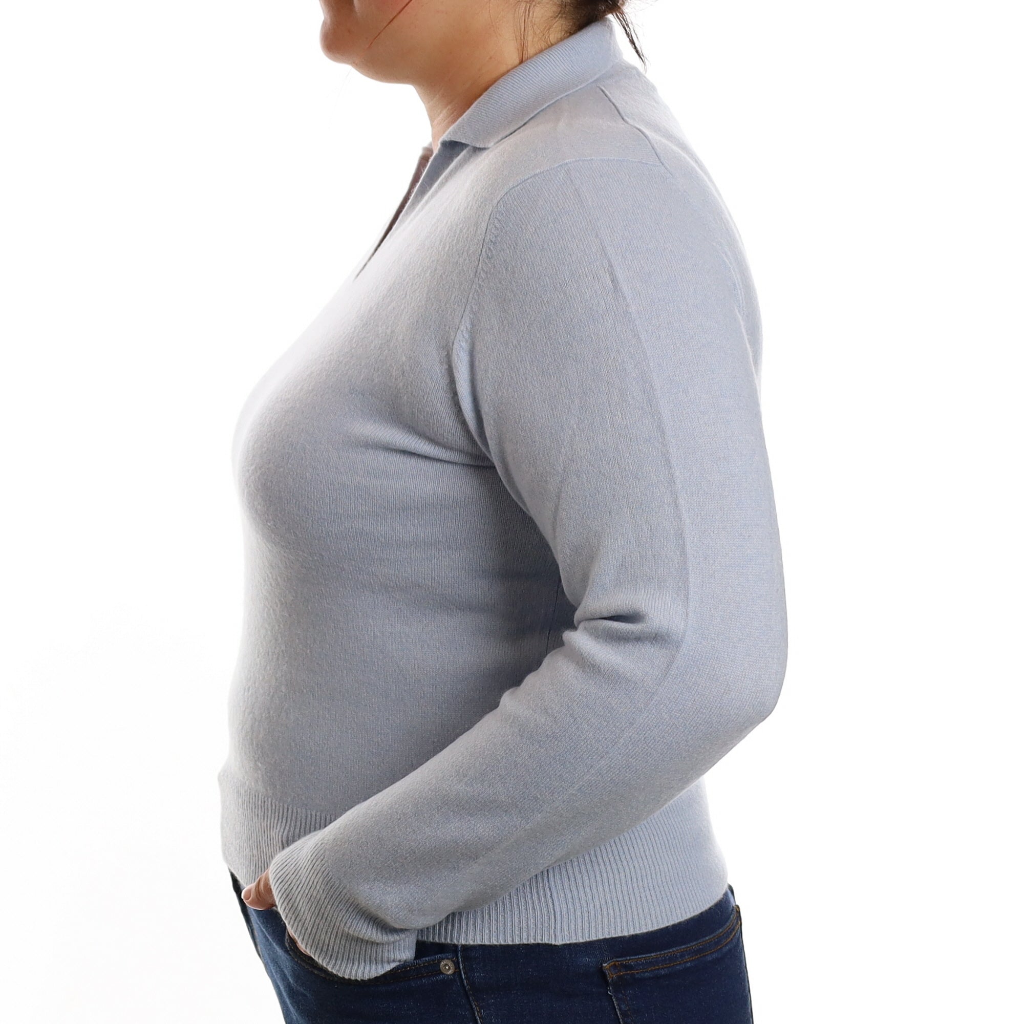 Baby Blue Cashmere Collard V Neck Jumper Large