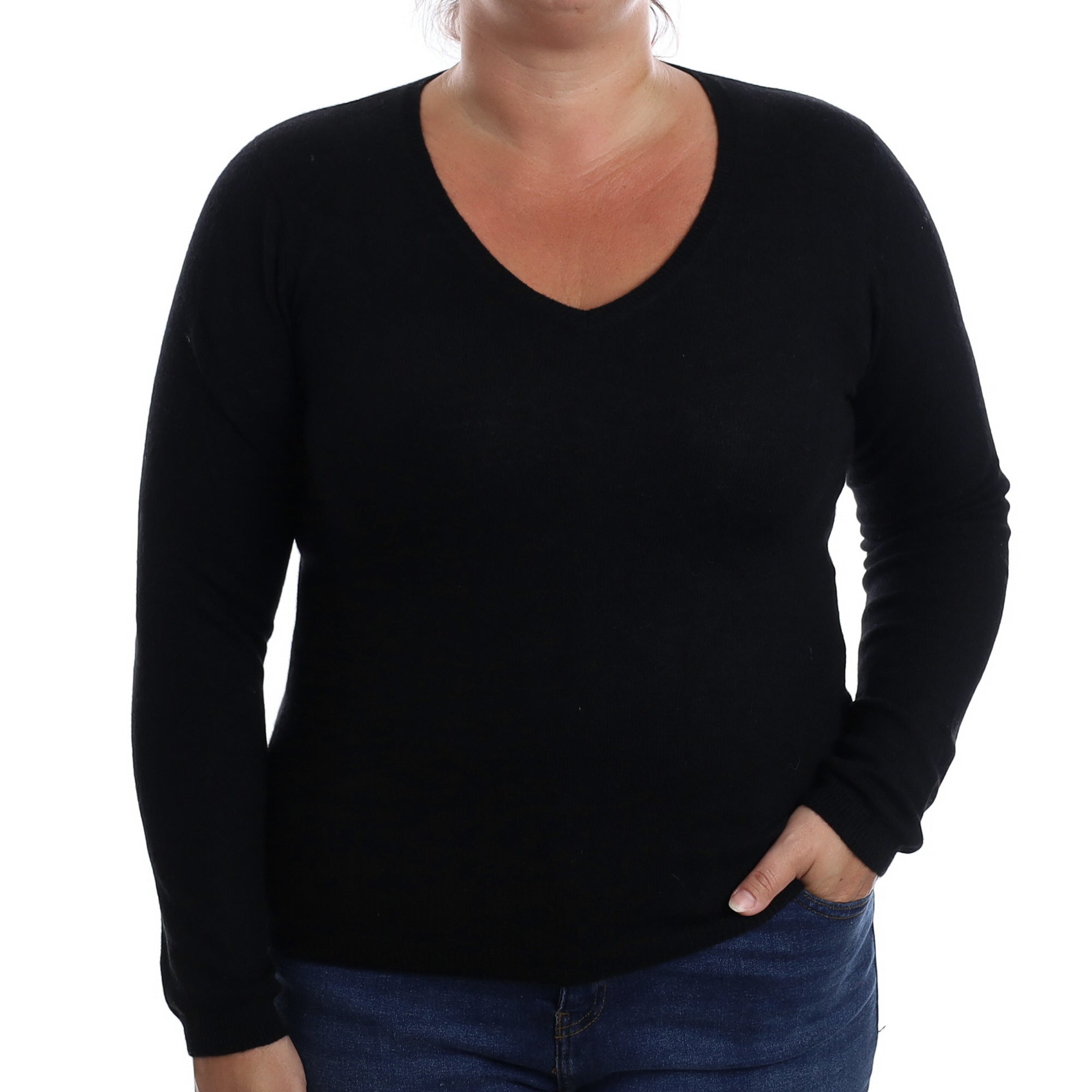 Black Cashmere V Neck Jumper Large