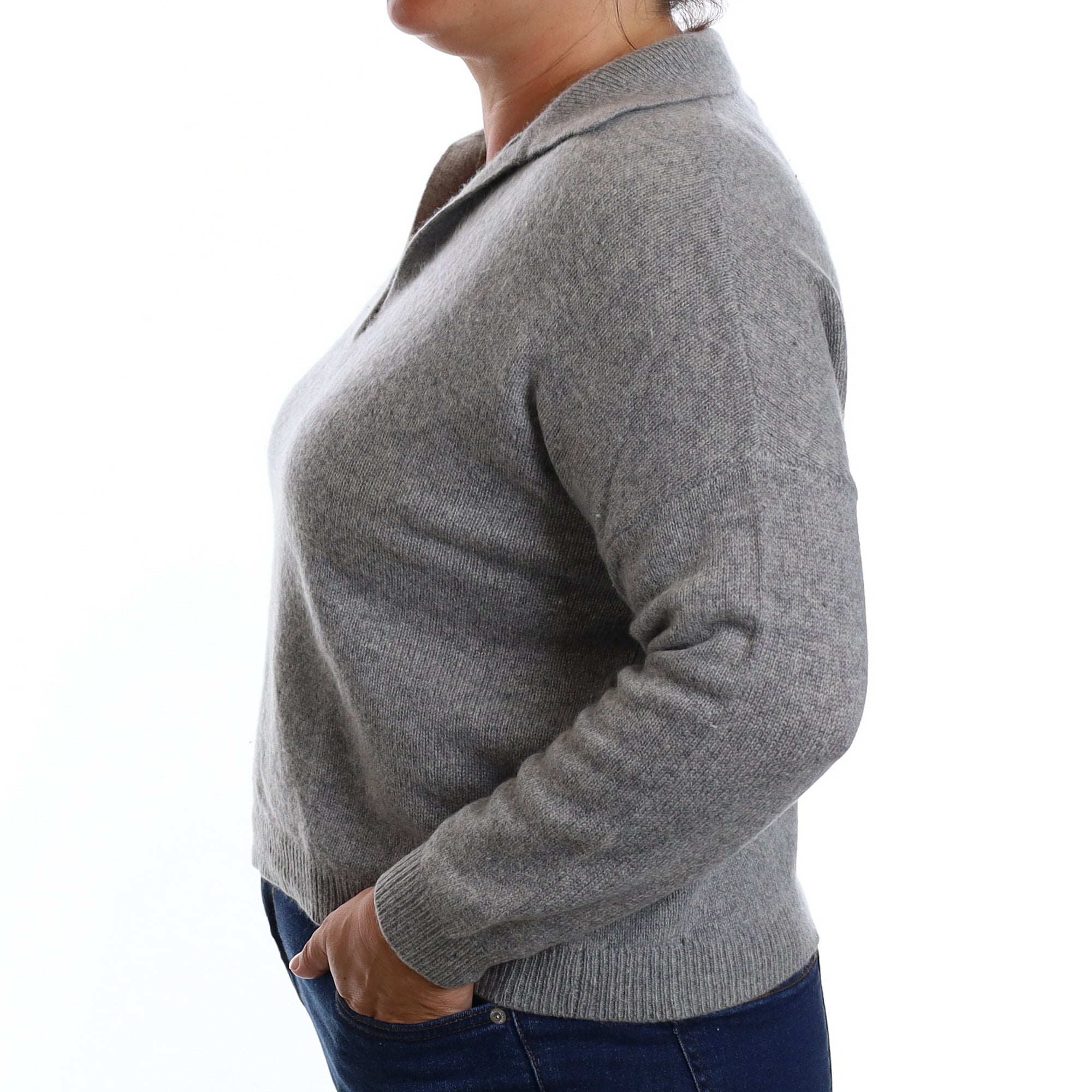 Ash Grey Cashmere Collard V Neck Jumper Large