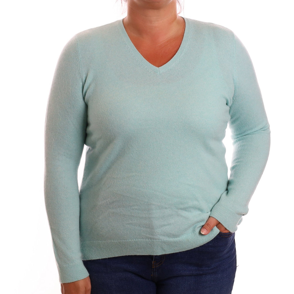 Opal Green Cashmere V Neck Jumper Large