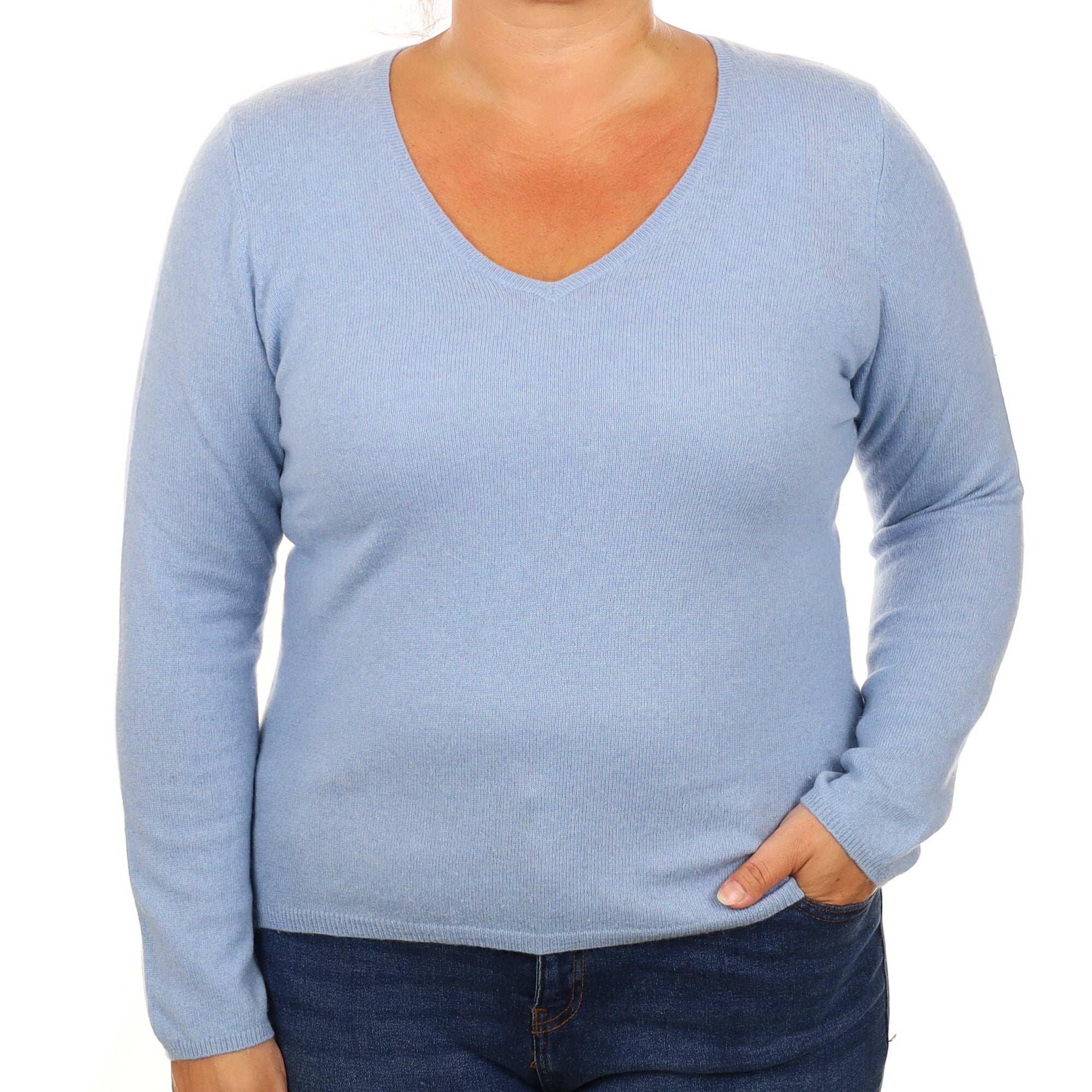 Sky Blue Cashmere V Neck Jumper Large