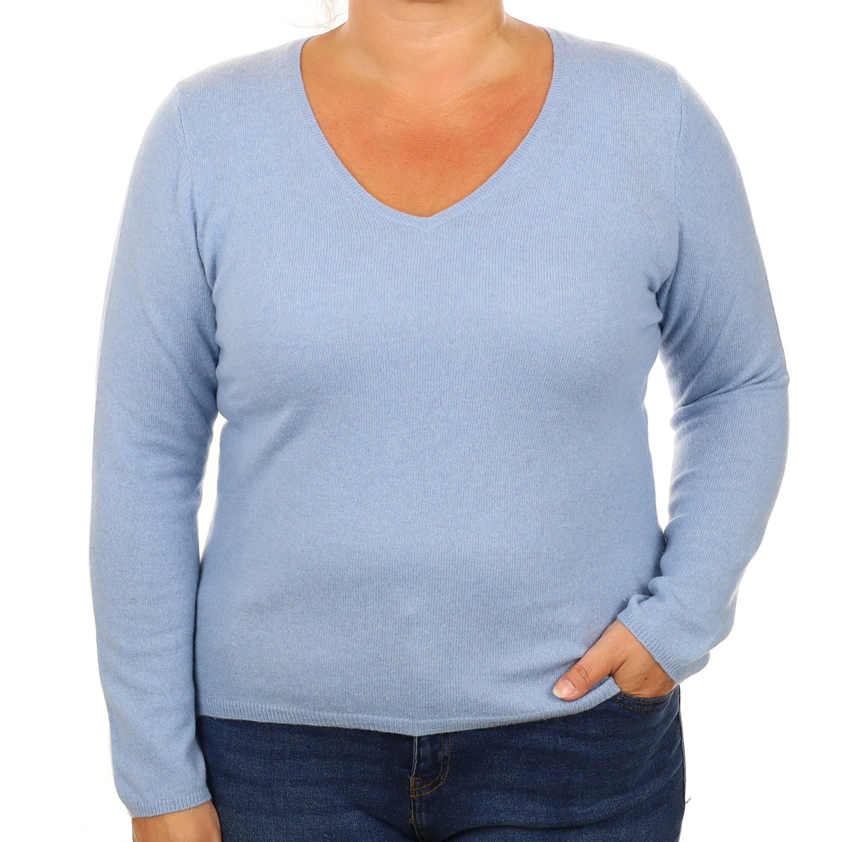 Sky Blue Cashmere V Neck Jumper Large