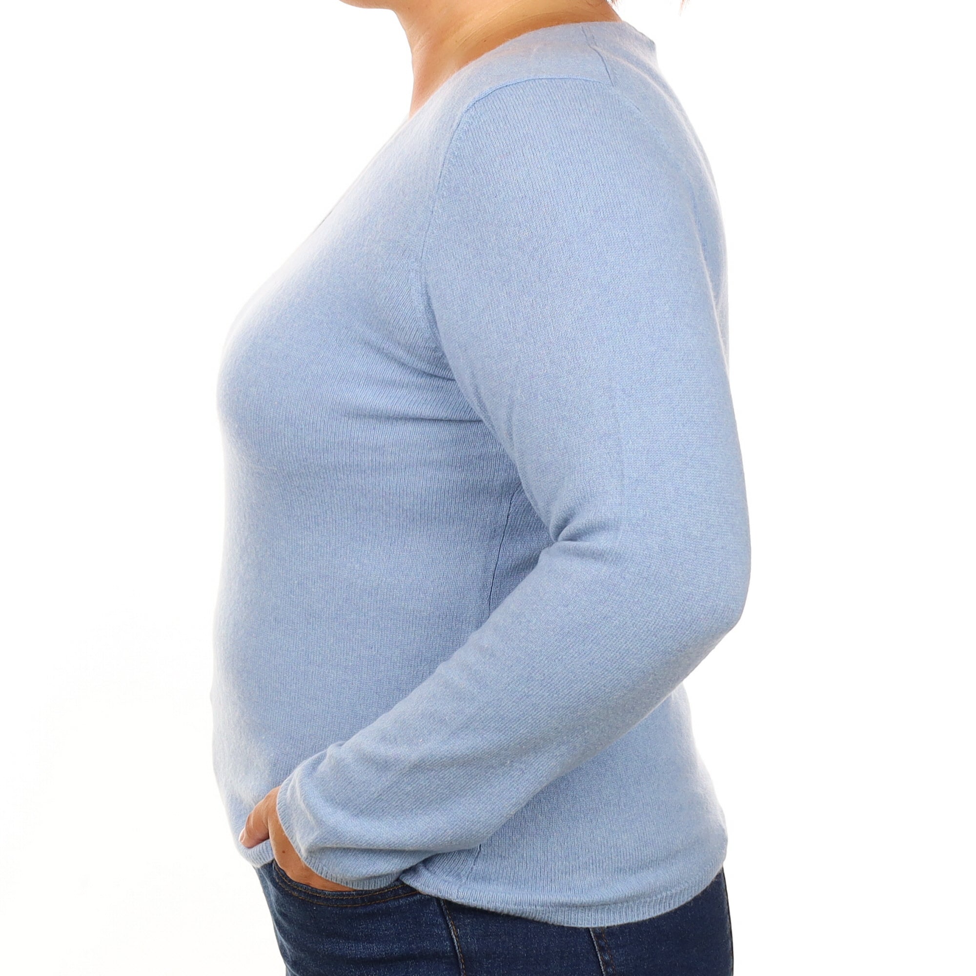 Sky Blue Cashmere V Neck Jumper Large