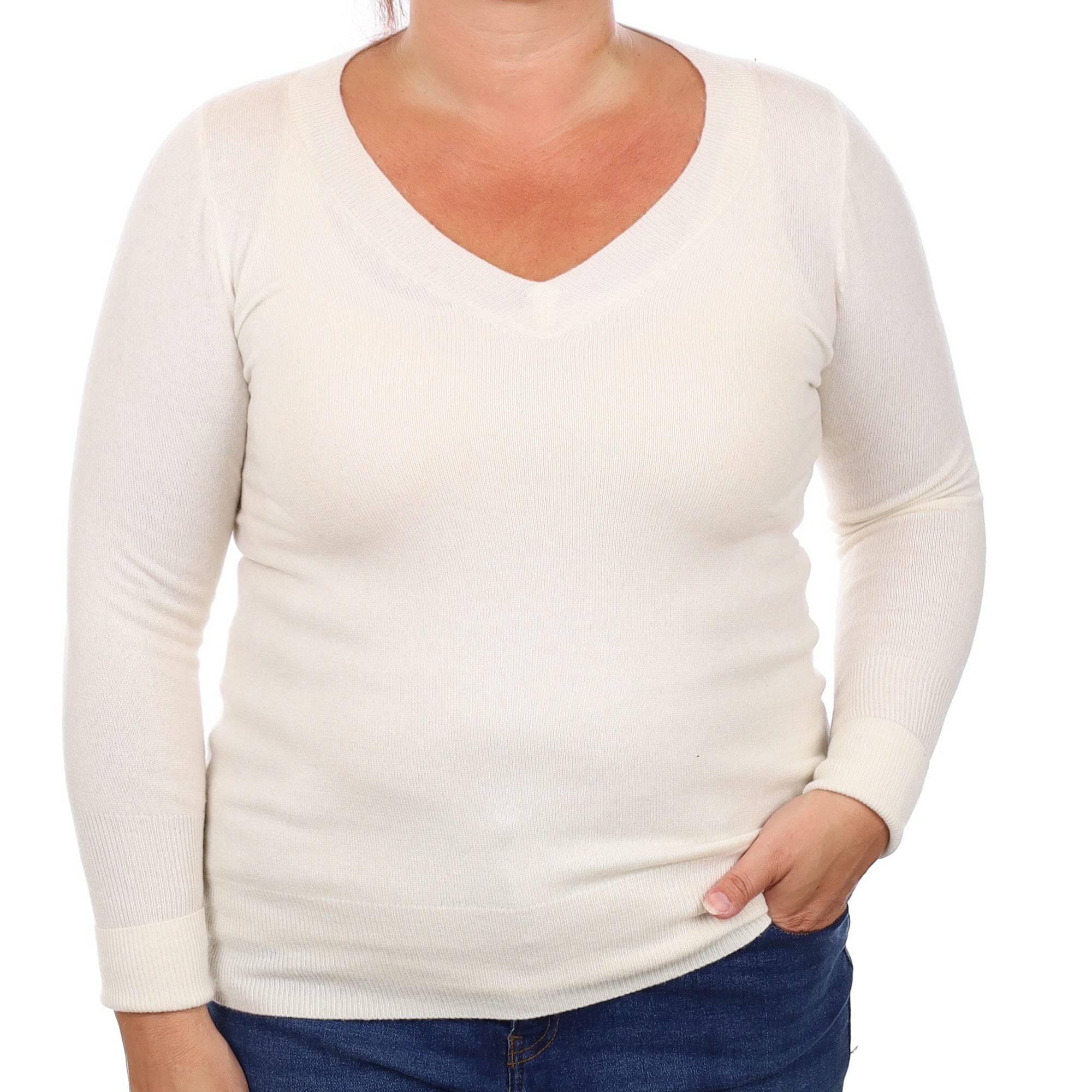 Winter White Cashmere V Neck Jumper Large