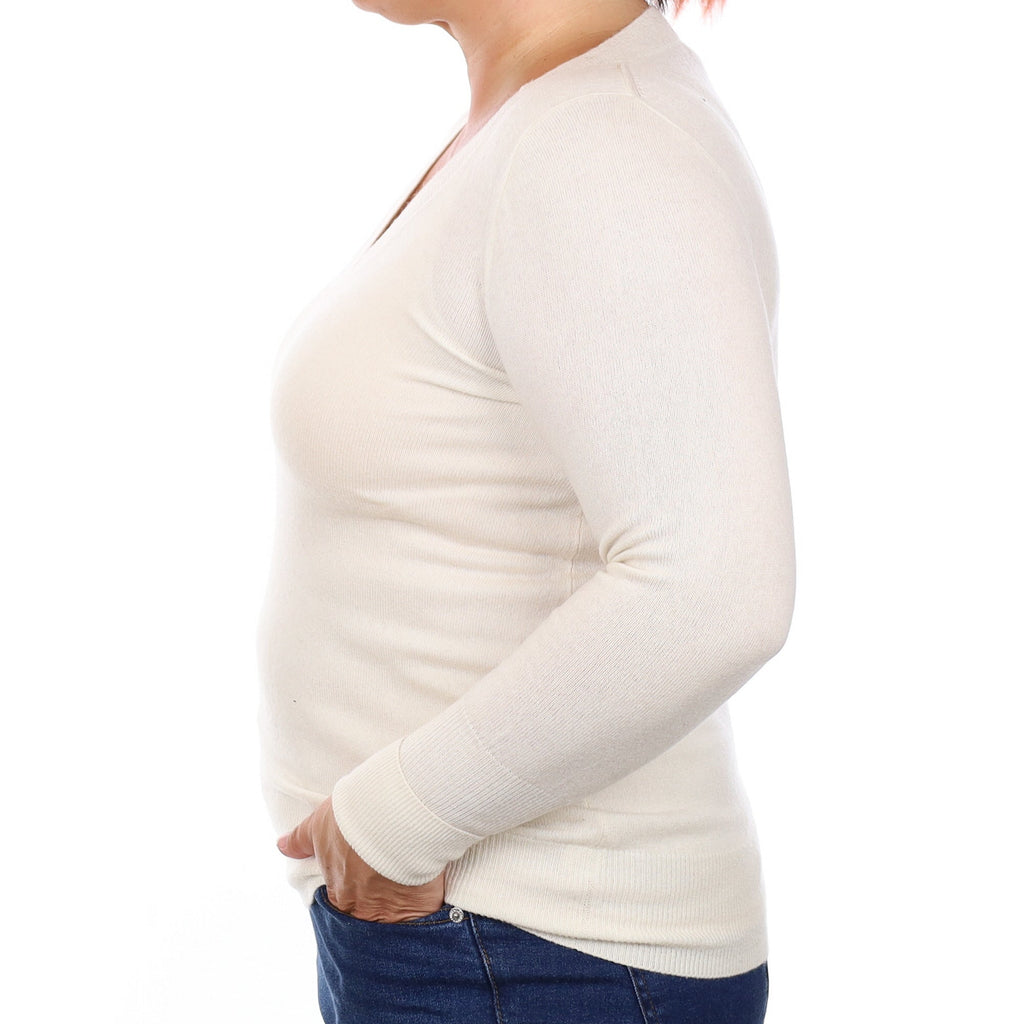Winter White Cashmere V Neck Jumper Large