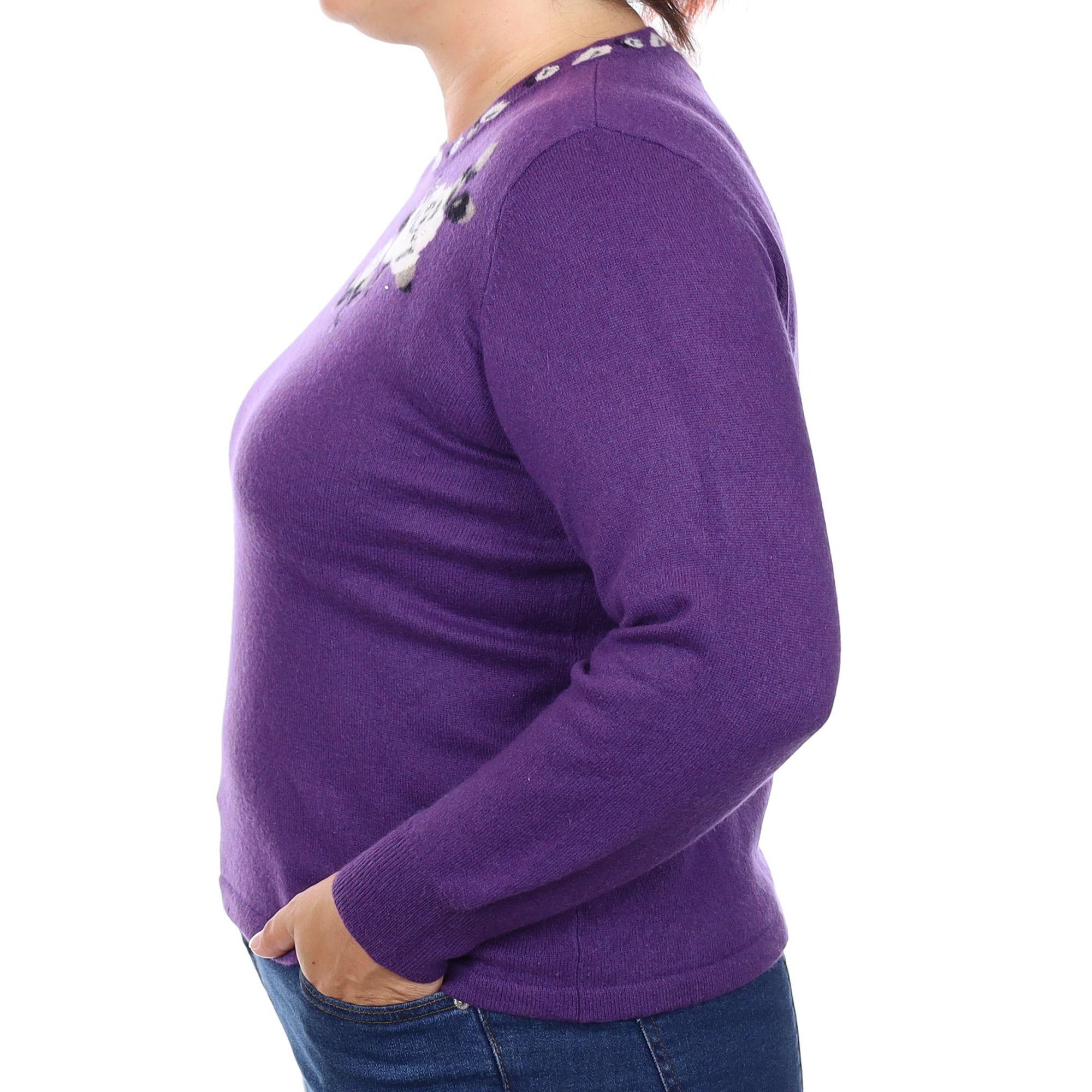 Purple Floral Cashmere Crew Neck Jumper Large