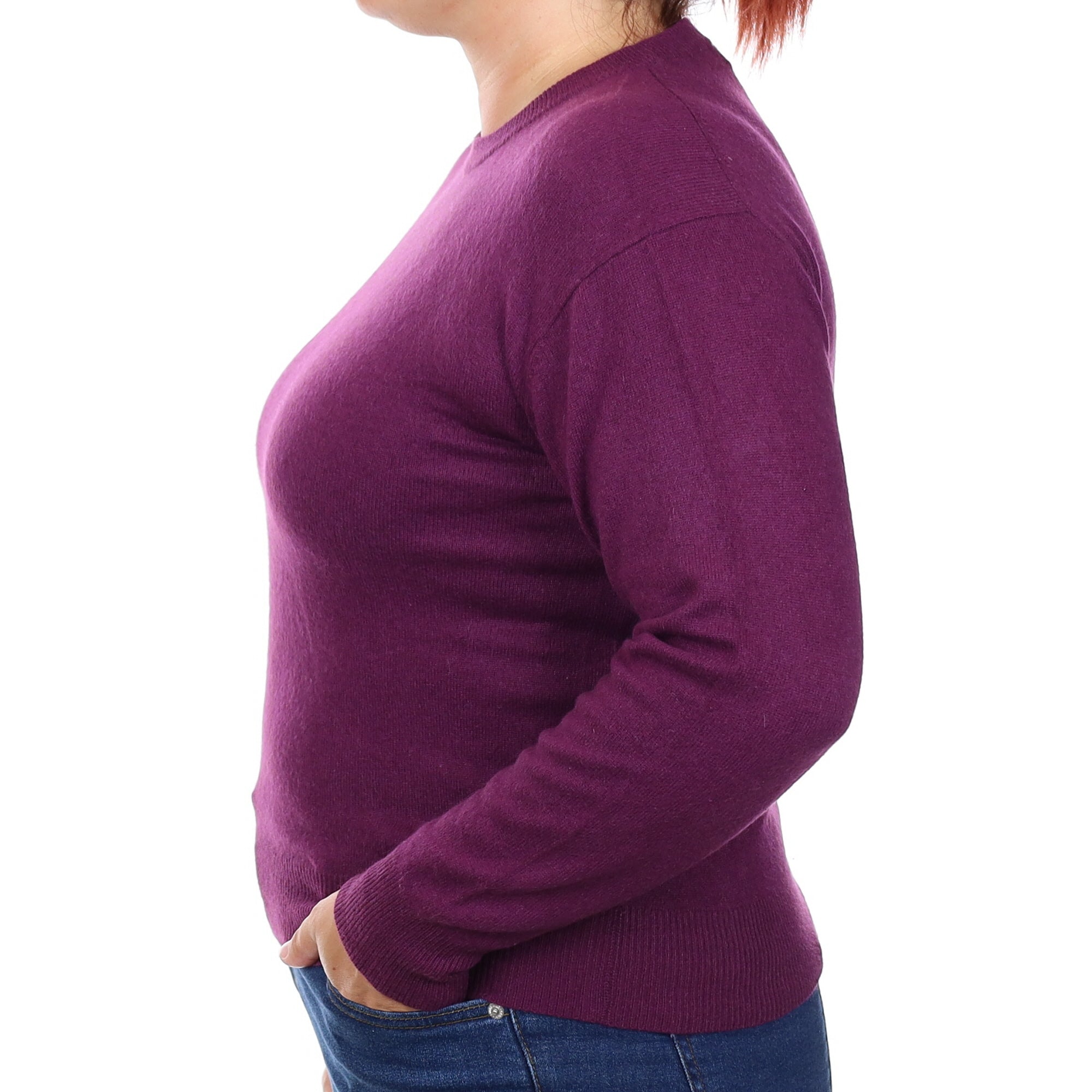 Plum Purple Cashmere Crew Neck Jumper Large