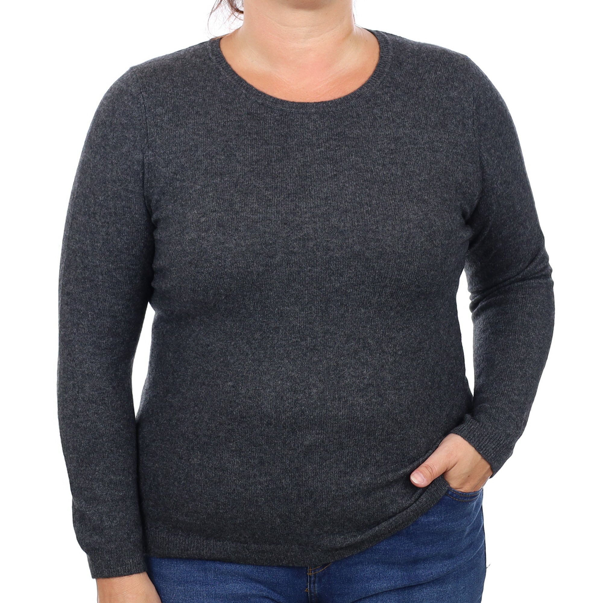 Charcoal Grey Cashmere Crew Neck Jumper Large