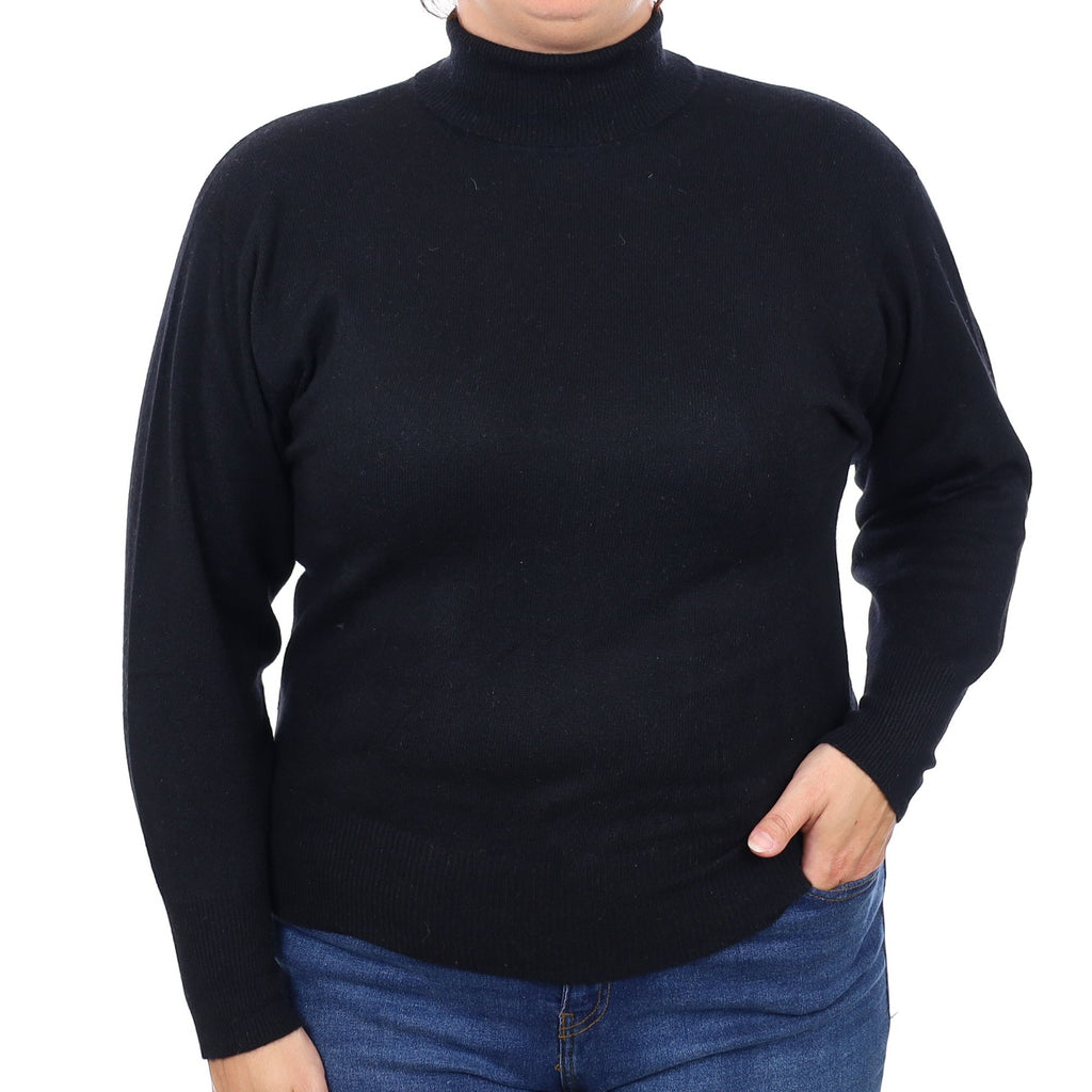 Black Cashmere Polo Neck Jumper Large