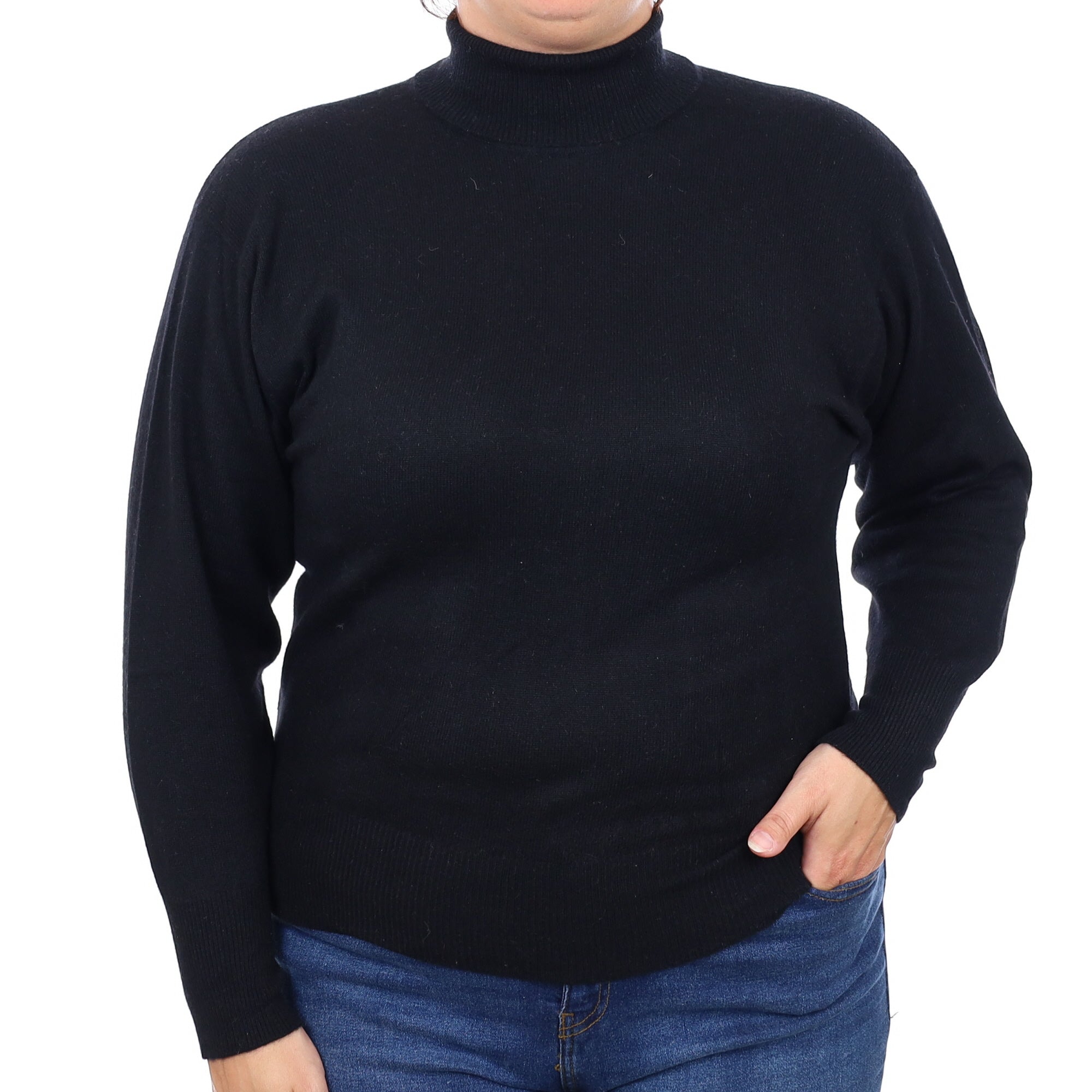 Black Cashmere Polo Neck Jumper Large