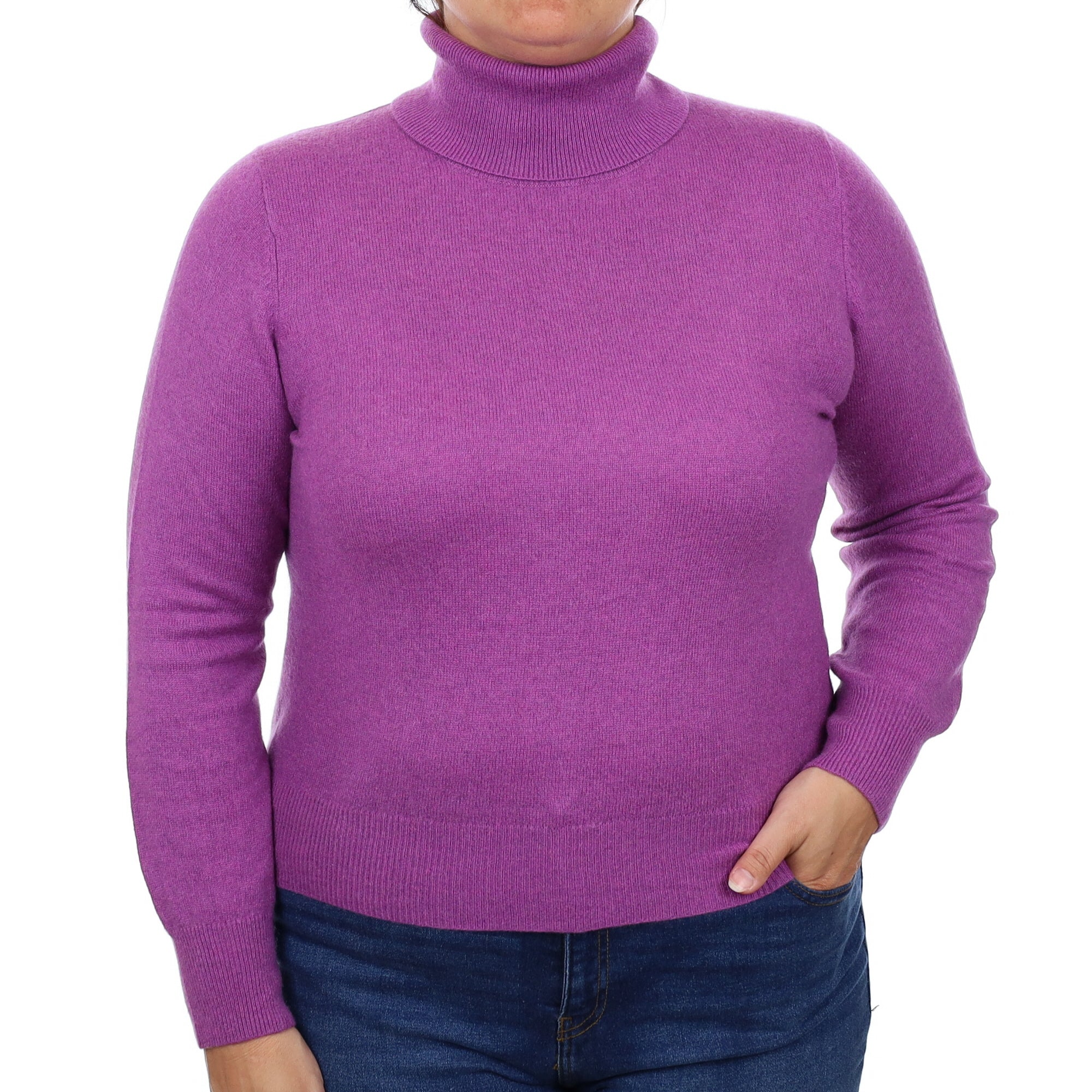 Violet Purple Cashmere Polo Neck Jumper Large