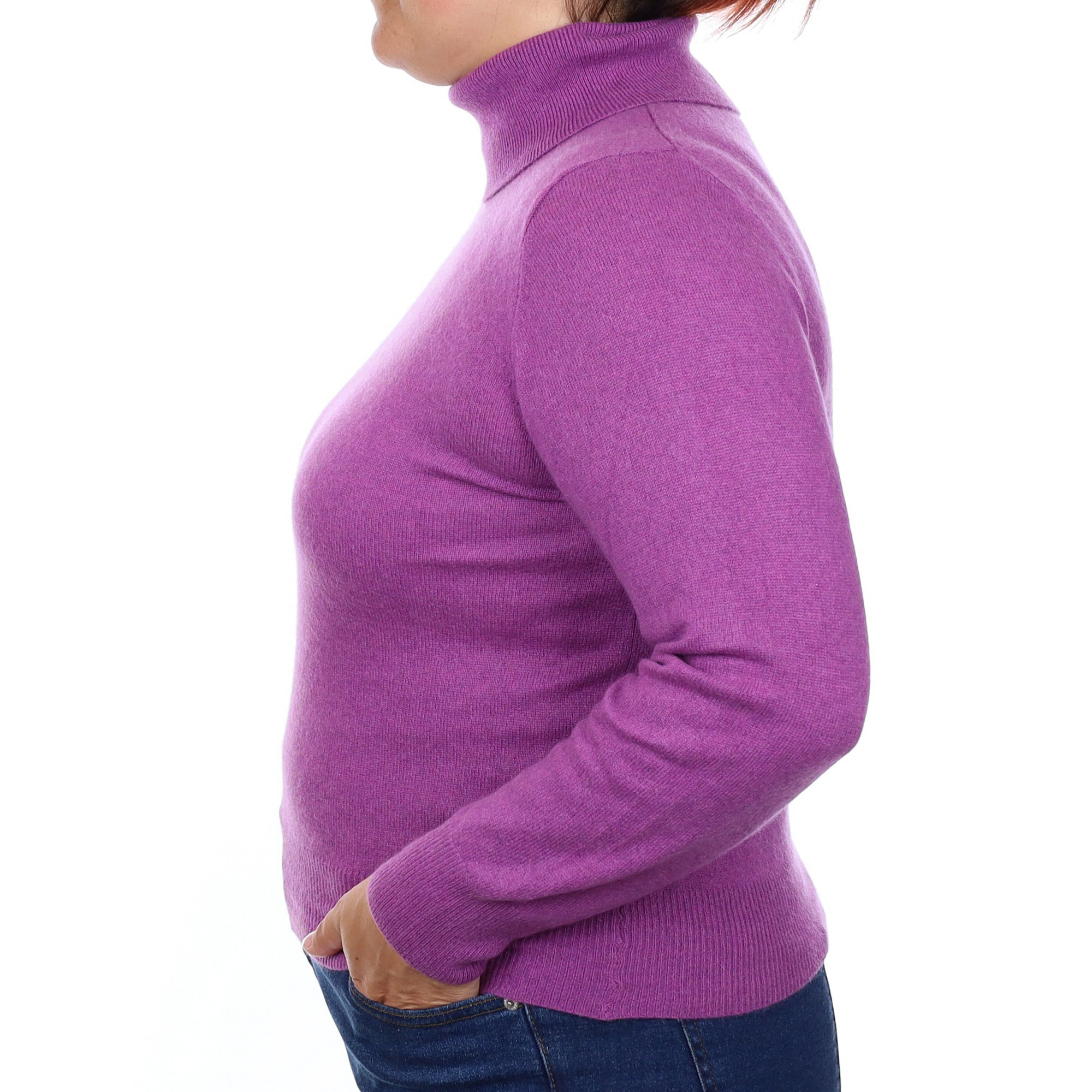 Violet Purple Cashmere Polo Neck Jumper Large