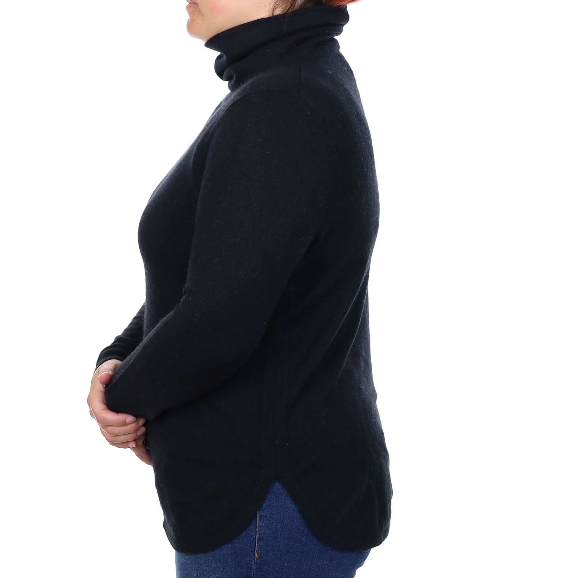 Black Scooped Hem Cashmere Polo Neck Jumper Large