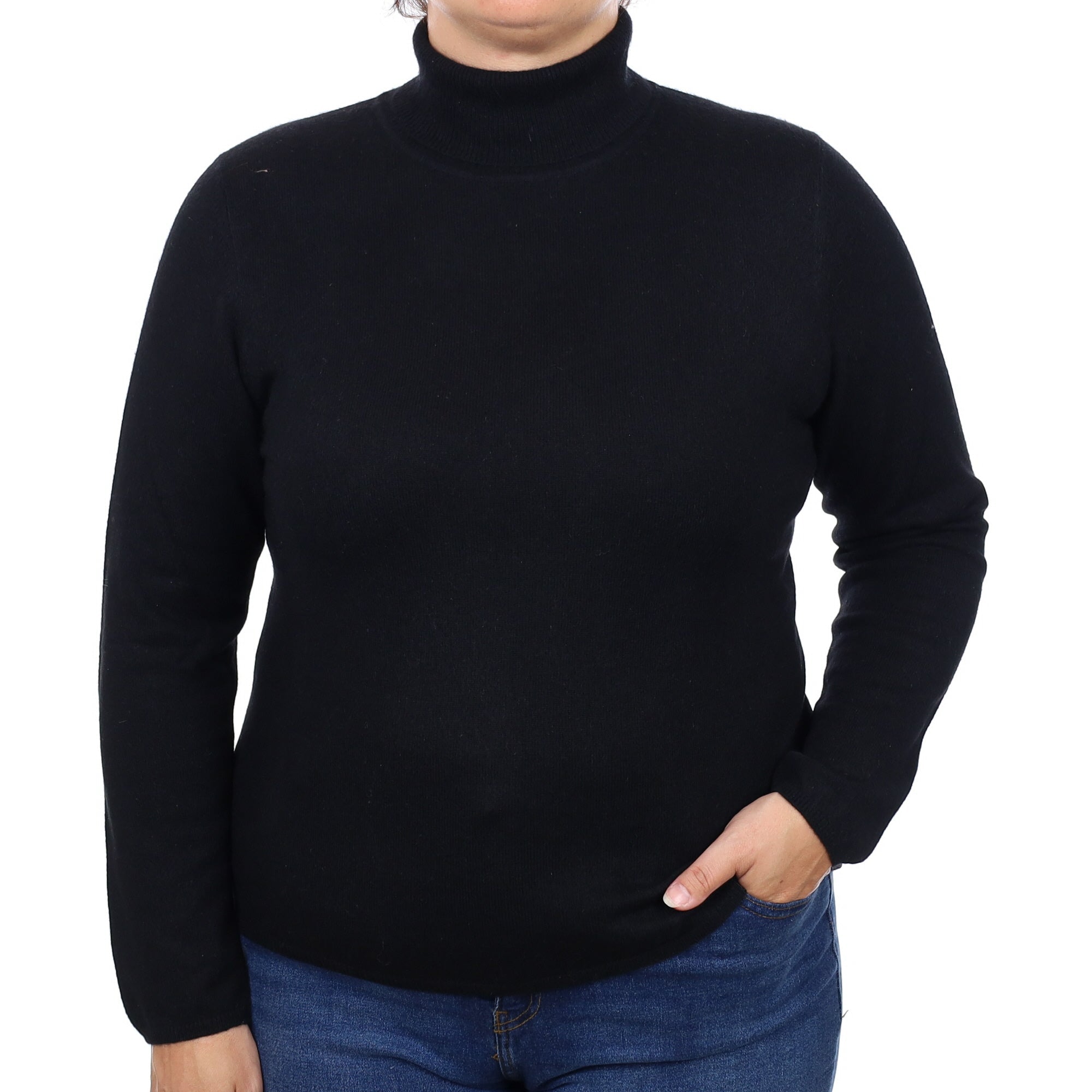 Black Cashmere Polo Neck Jumper Large