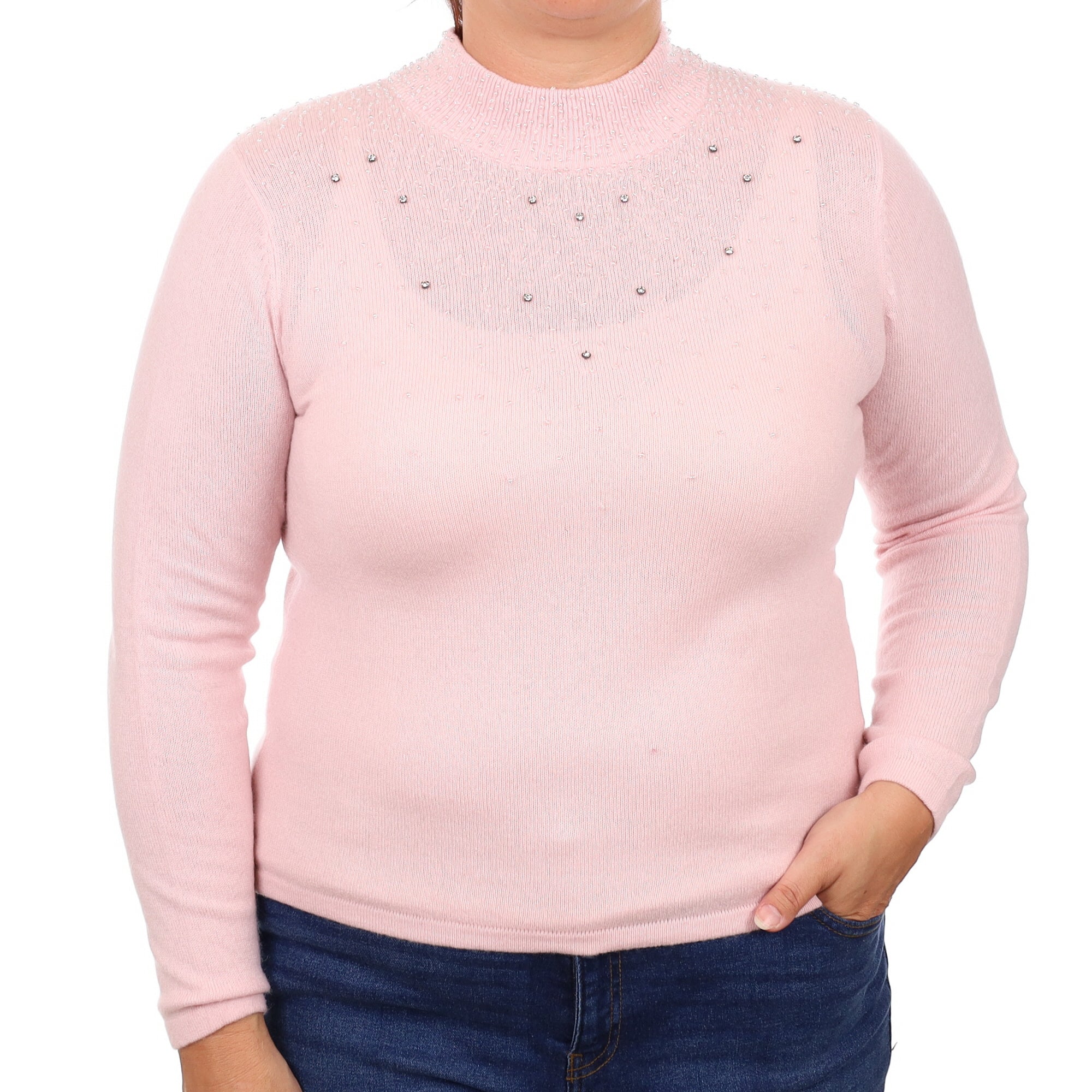 Ice Pink Embellished Cashmere Turtle Neck Jumper Large