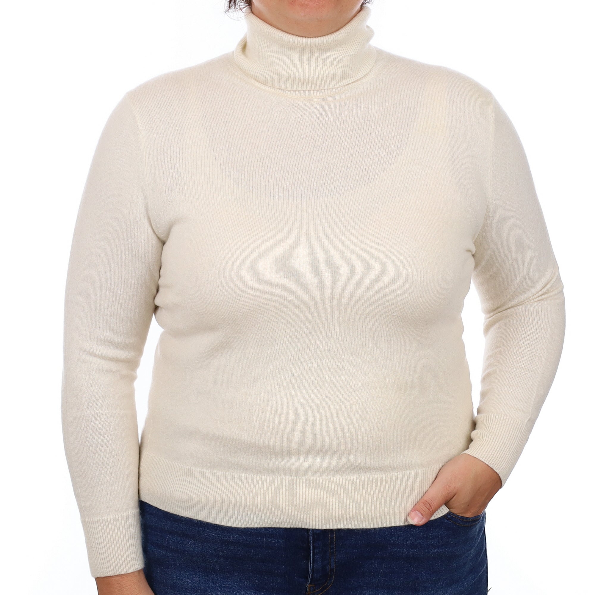 Warm White Cashmere Polo Neck Jumper Large