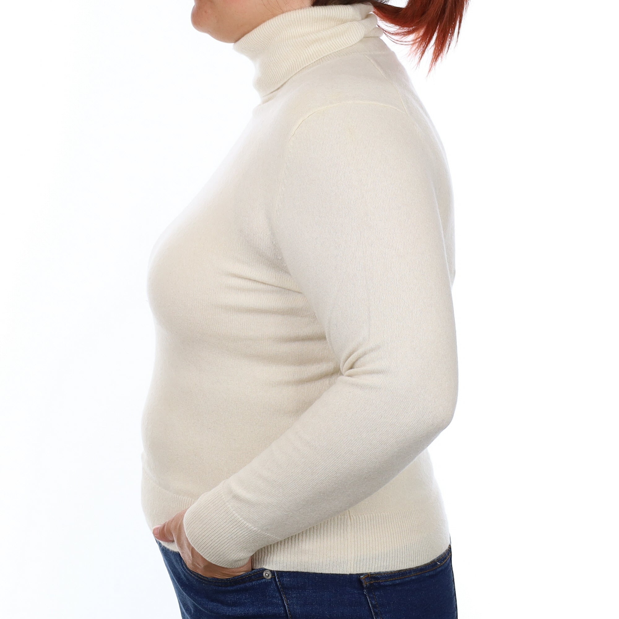 Warm White Cashmere Polo Neck Jumper Large