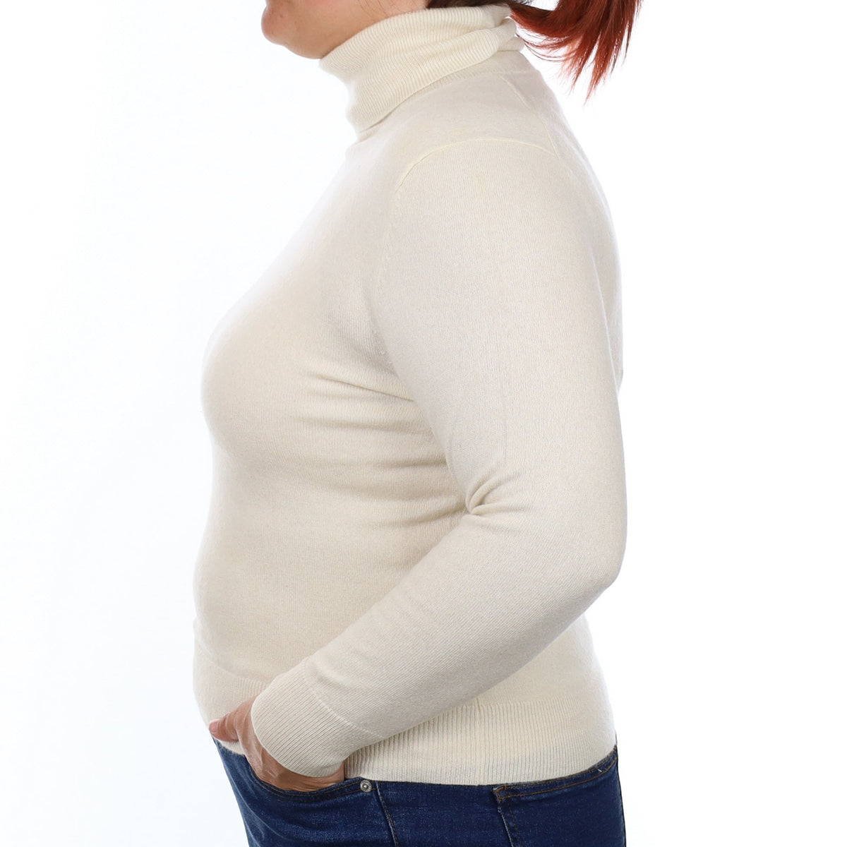 Warm White Cashmere Polo Neck Jumper Large