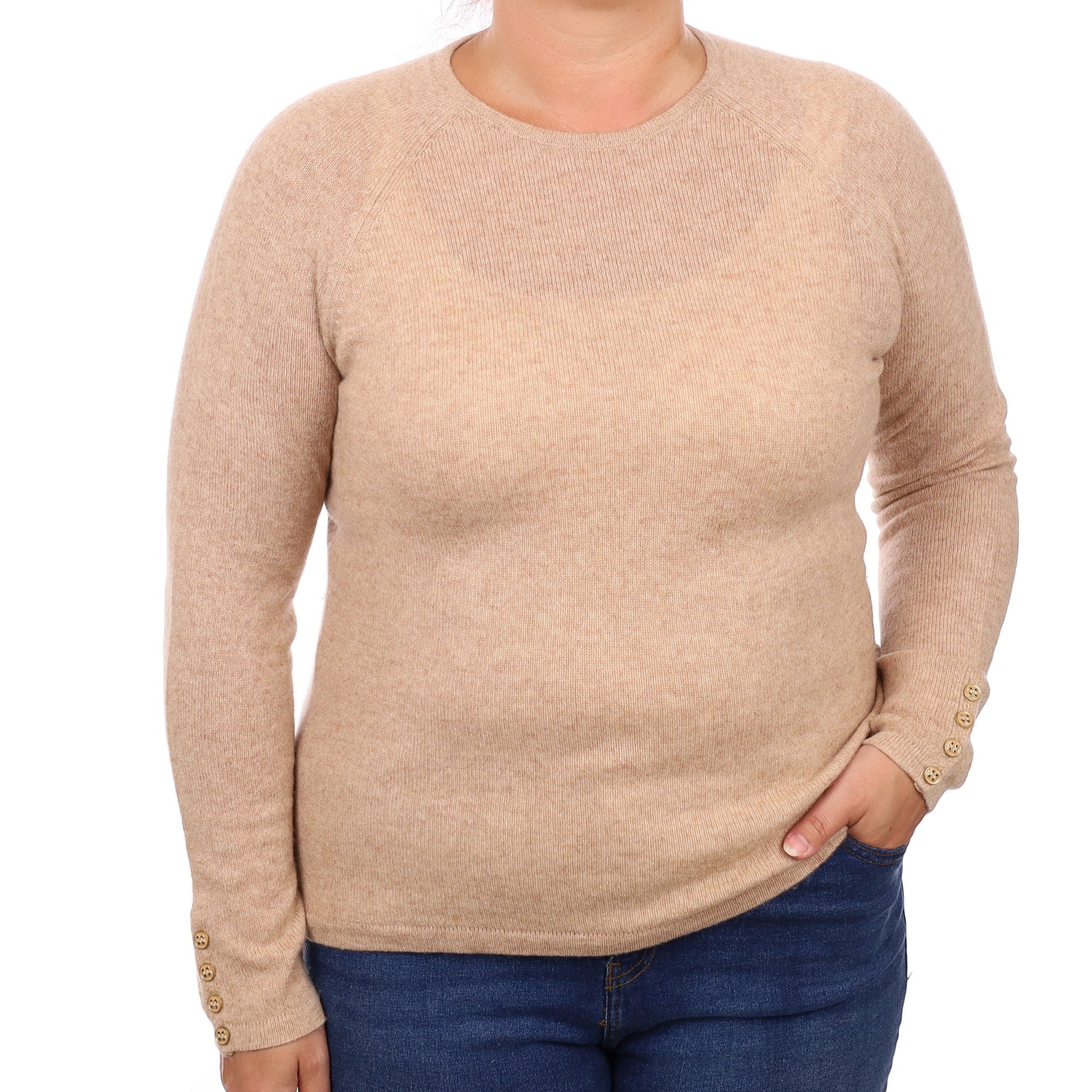 Caramel Marl Cashmere Crew Neck Jumper Large