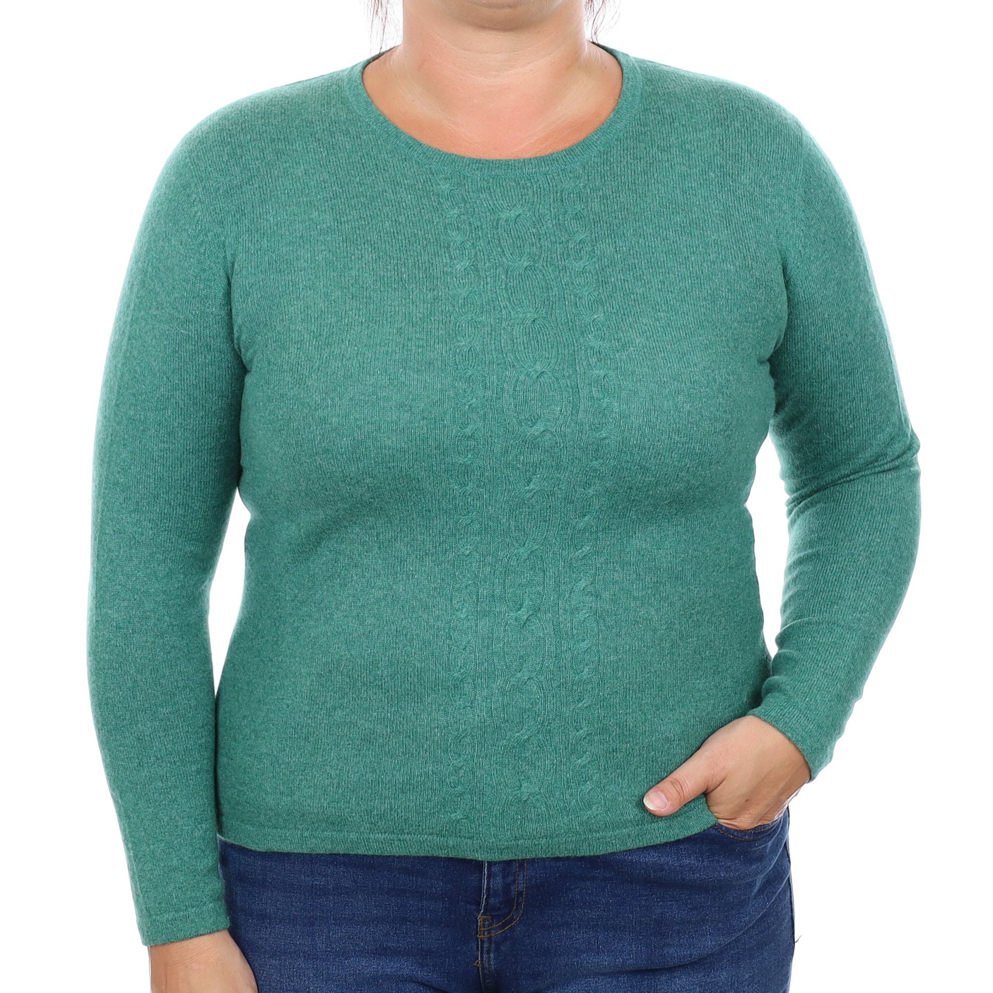 Emerald Marl Cable Detail Cashmere Crew Neck Jumper Large