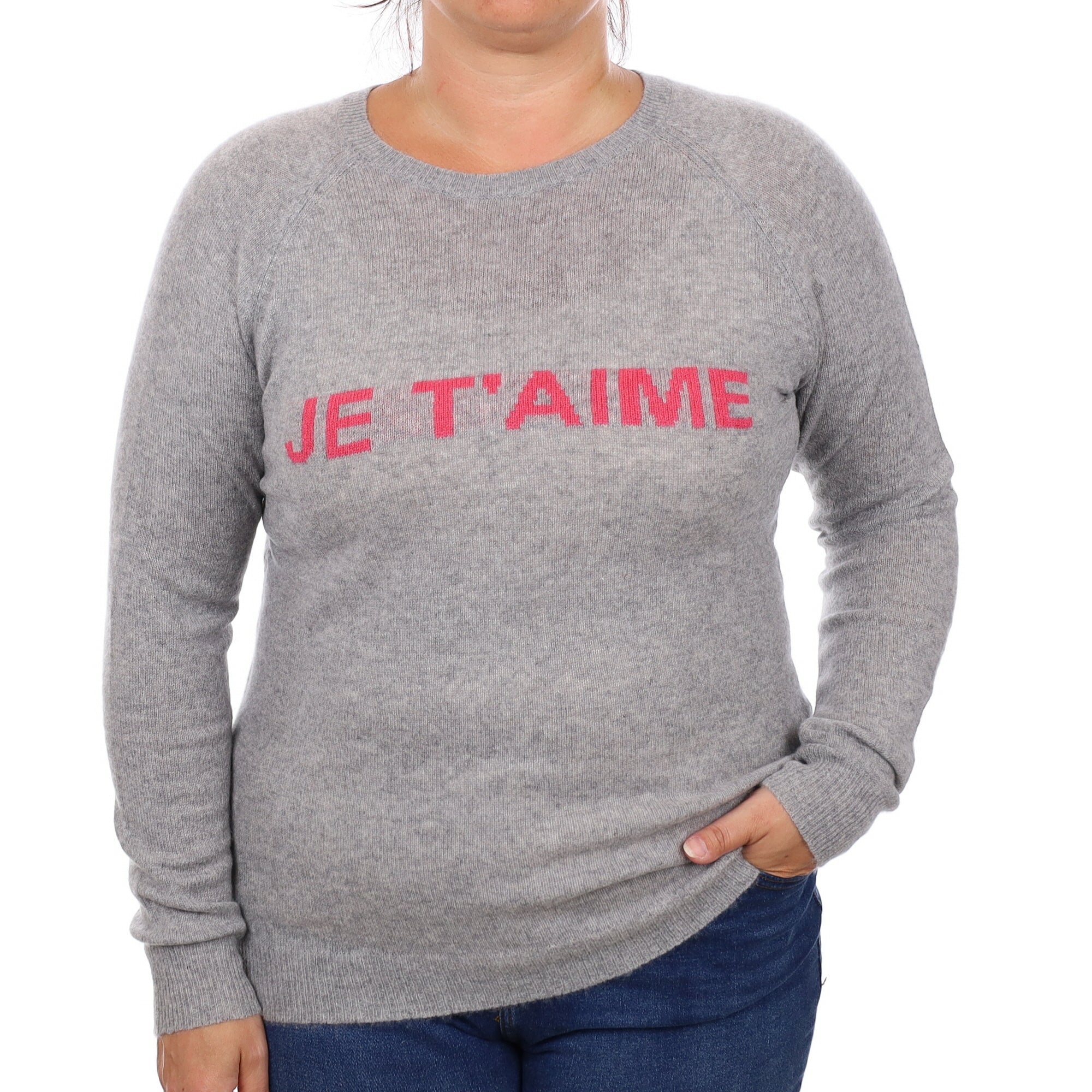Smoke Grey Slogan Cashmere Crew Neck Jumper Large
