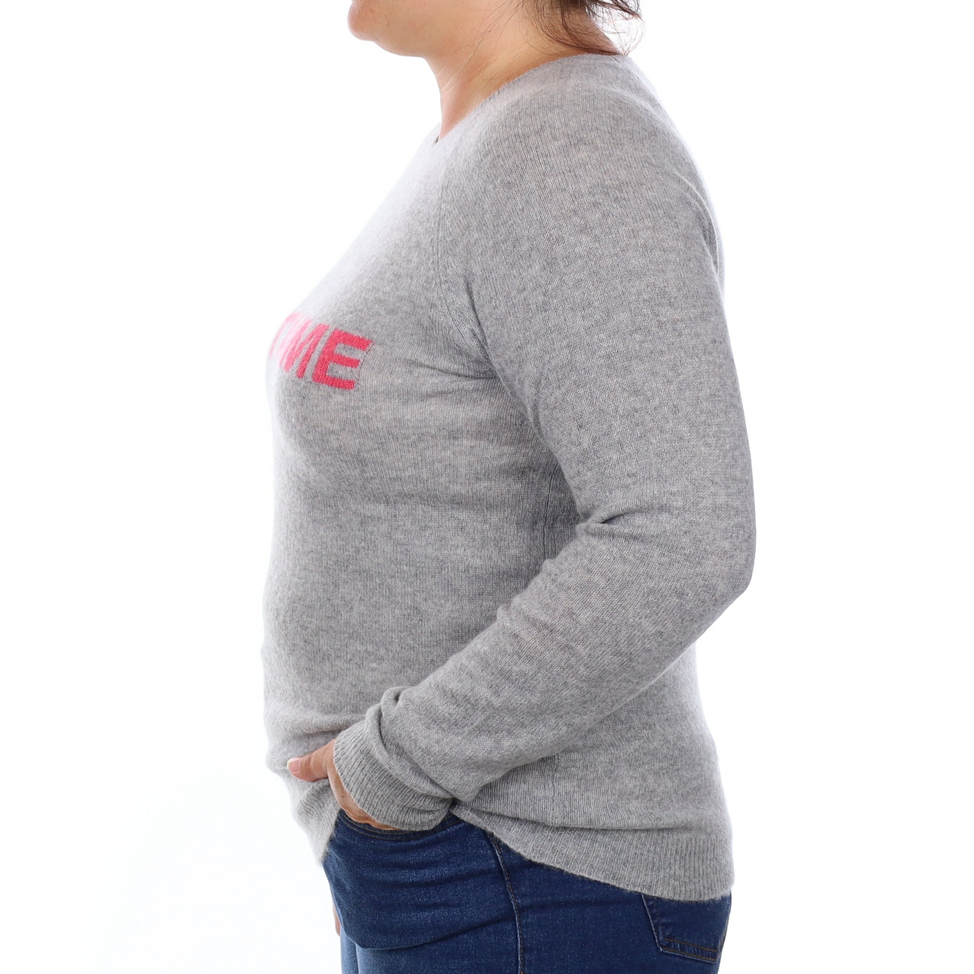 Smoke Grey Slogan Cashmere Crew Neck Jumper Large