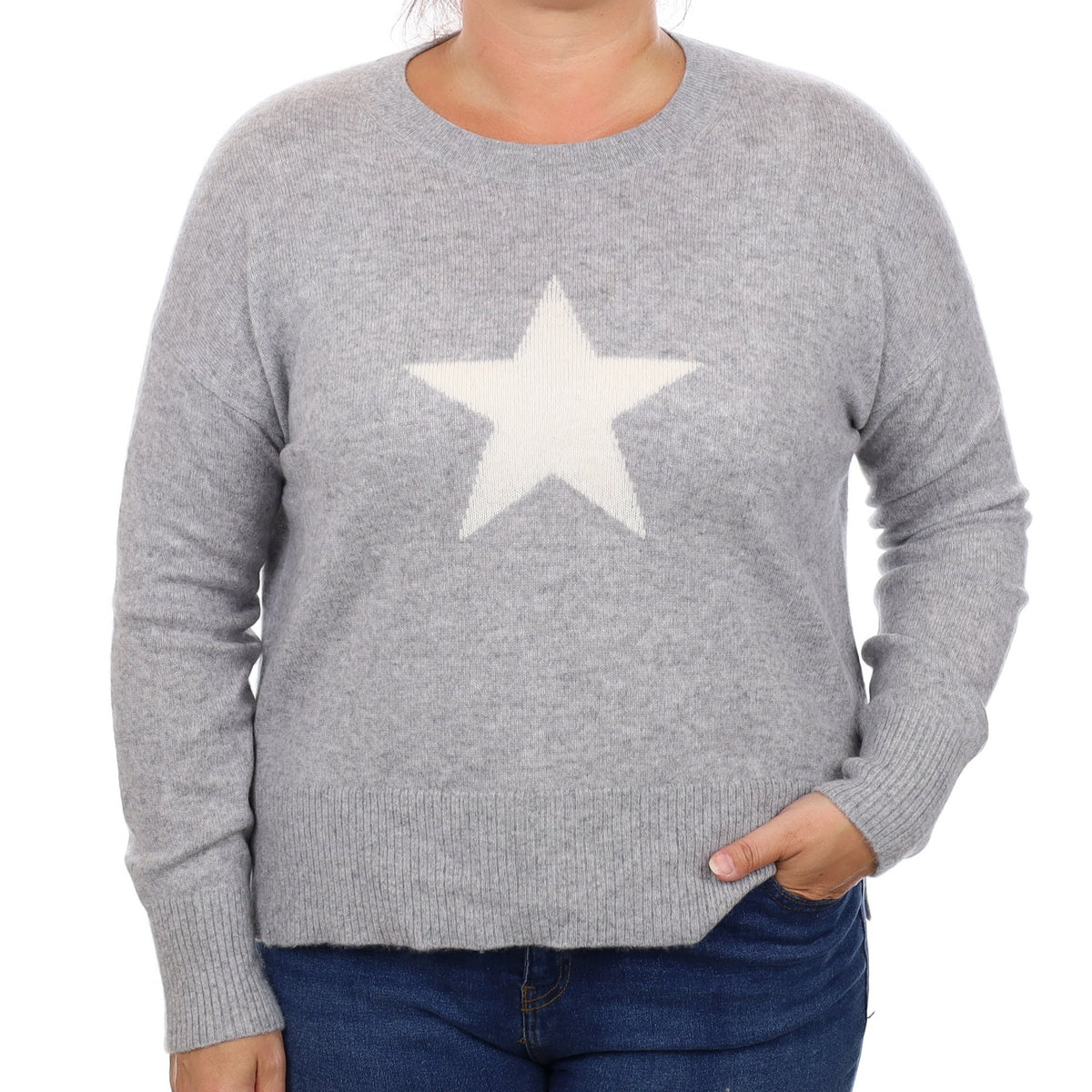 Smoke Grey Star Cashmere Boxy Crew Neck Jumper Large