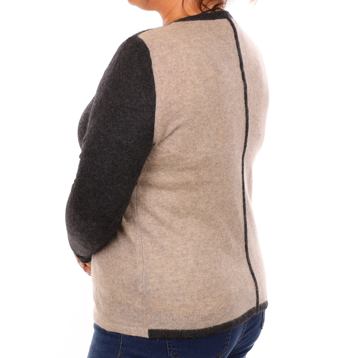 Granite and Fawn Cashmere Crew Neck Jumper Large