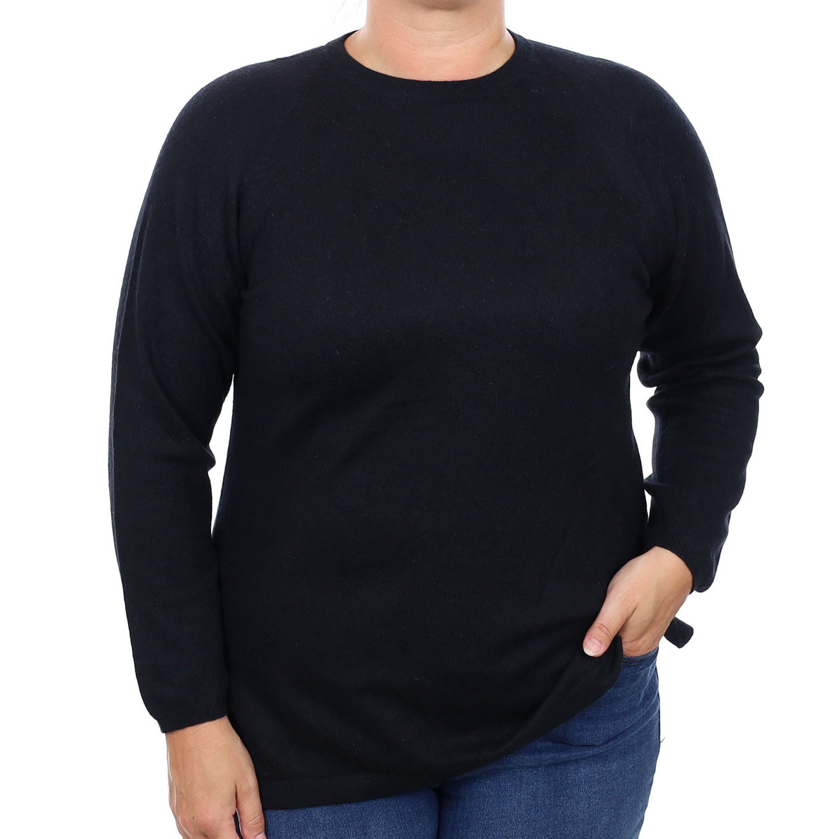 Black Cashmere Crew Neck Tunic Jumper Large