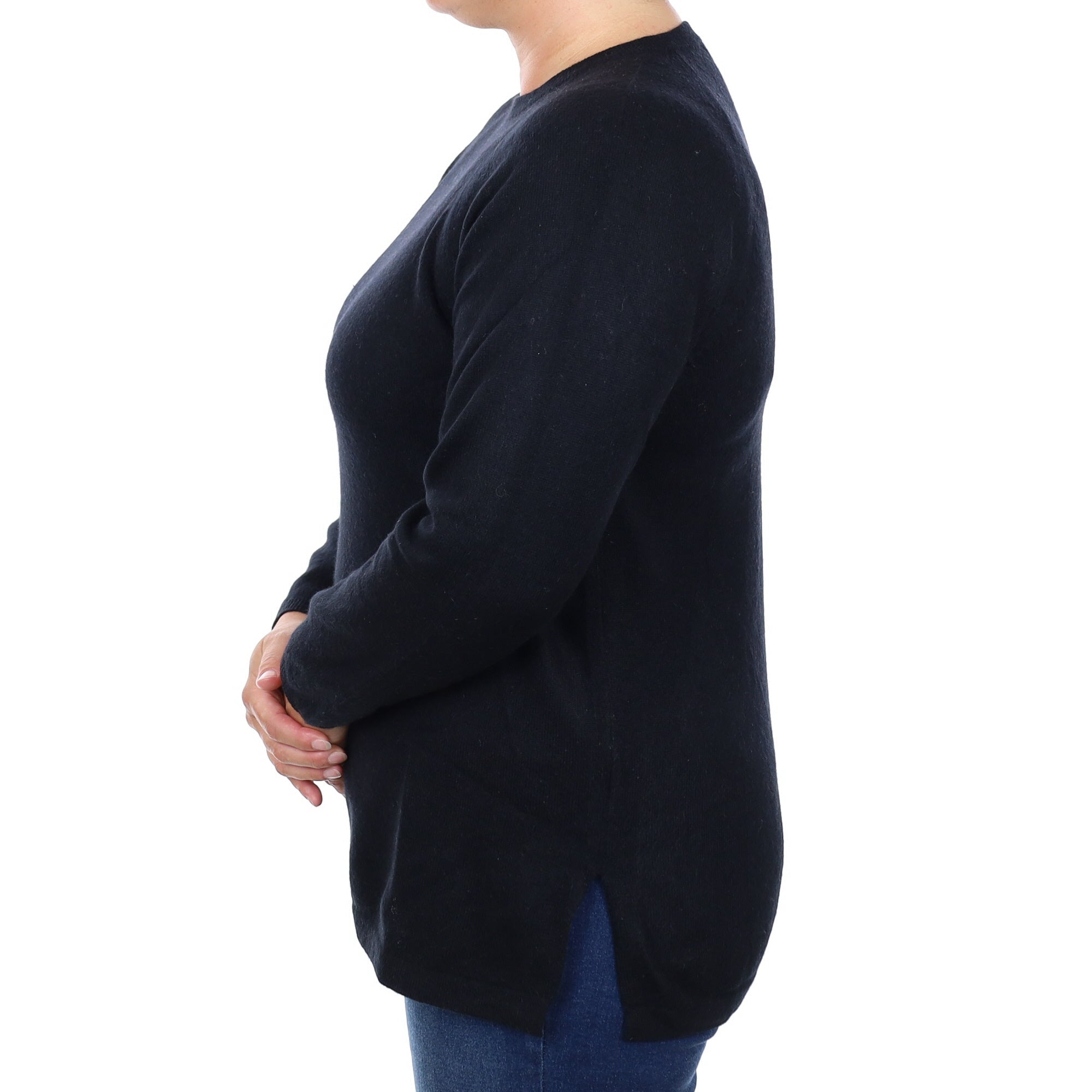 Black Cashmere Crew Neck Tunic Jumper Large