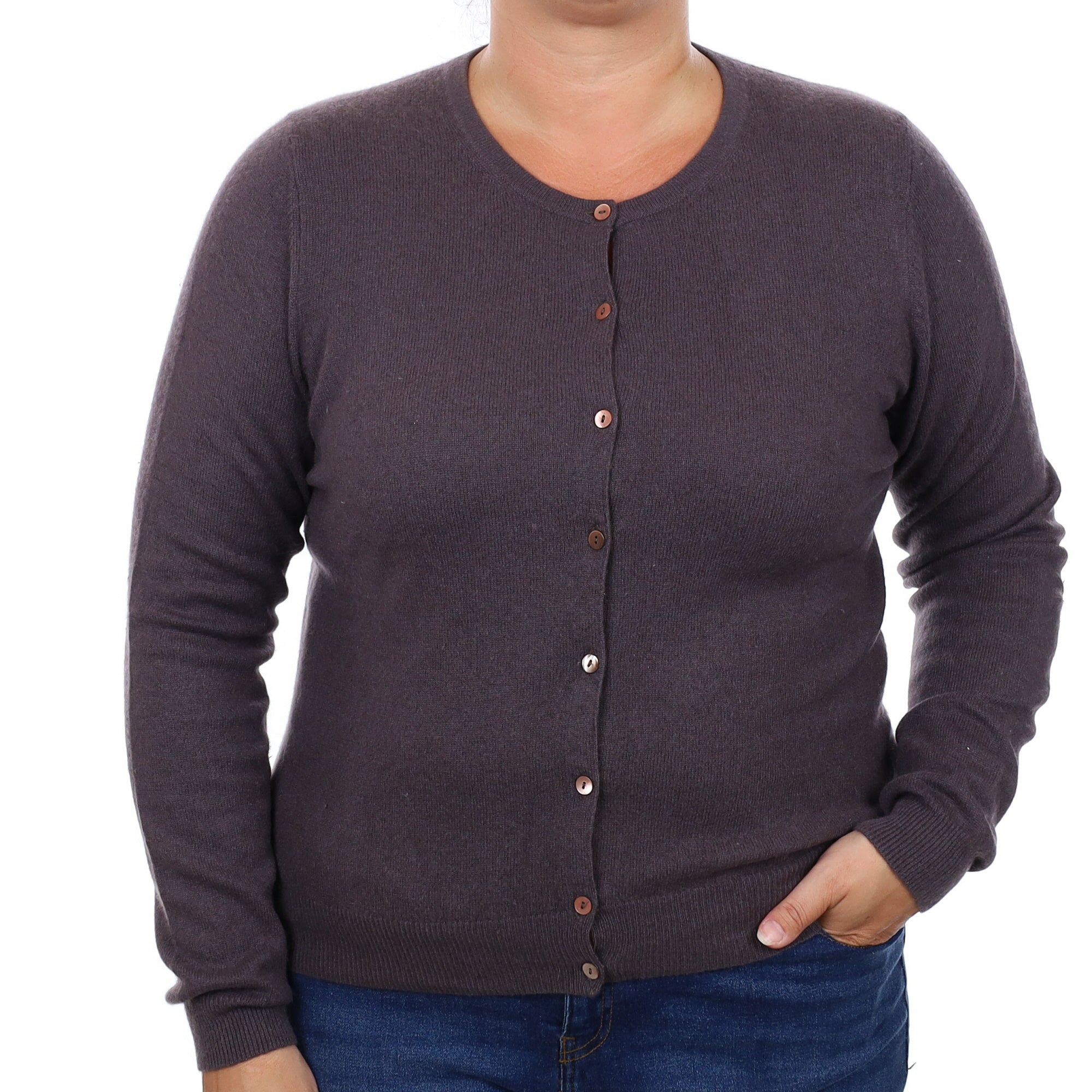 Mole Brown Cashmere Crew Neck Cardigan Large