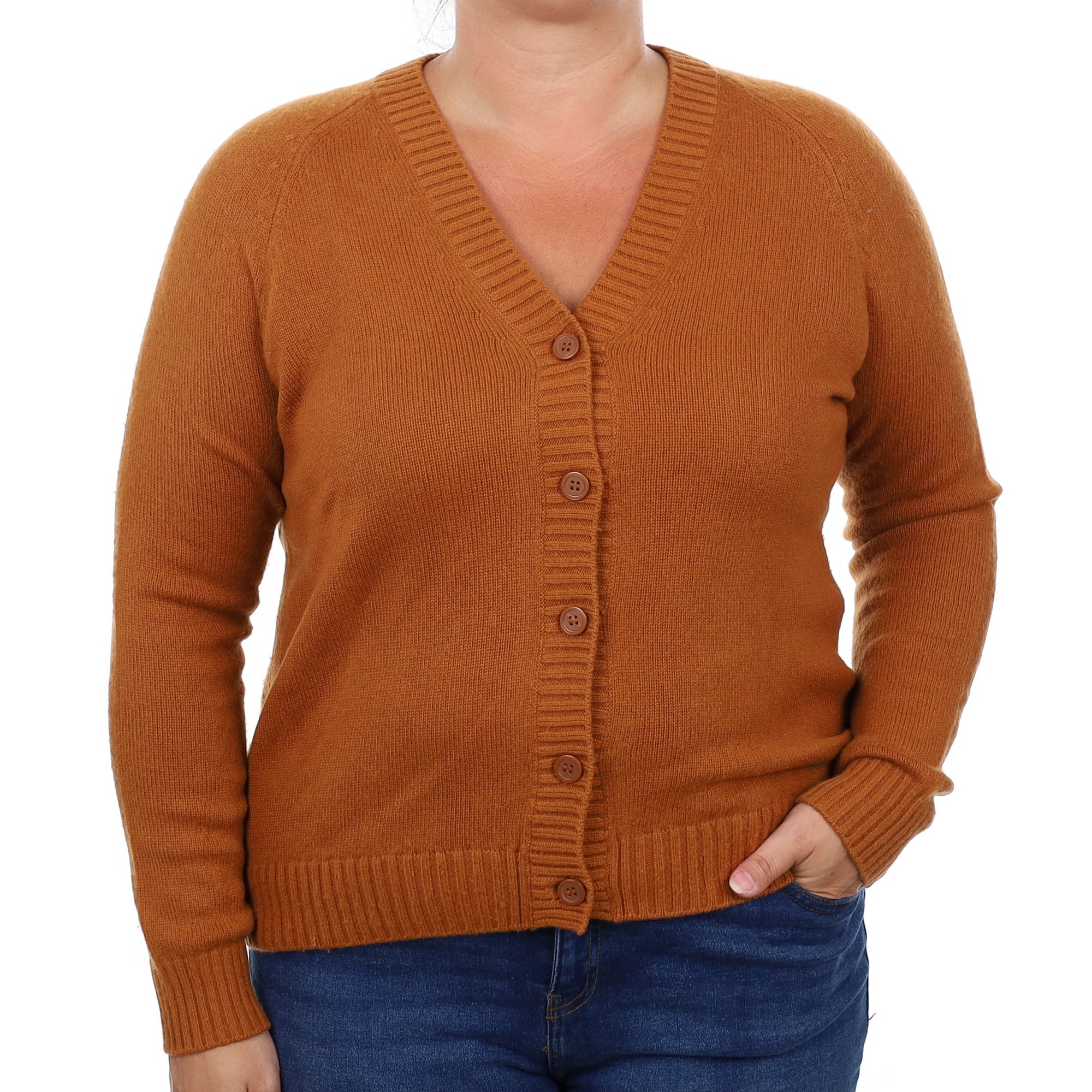 Copper Brown Cashmere Boxy V Neck Cardigan Large
