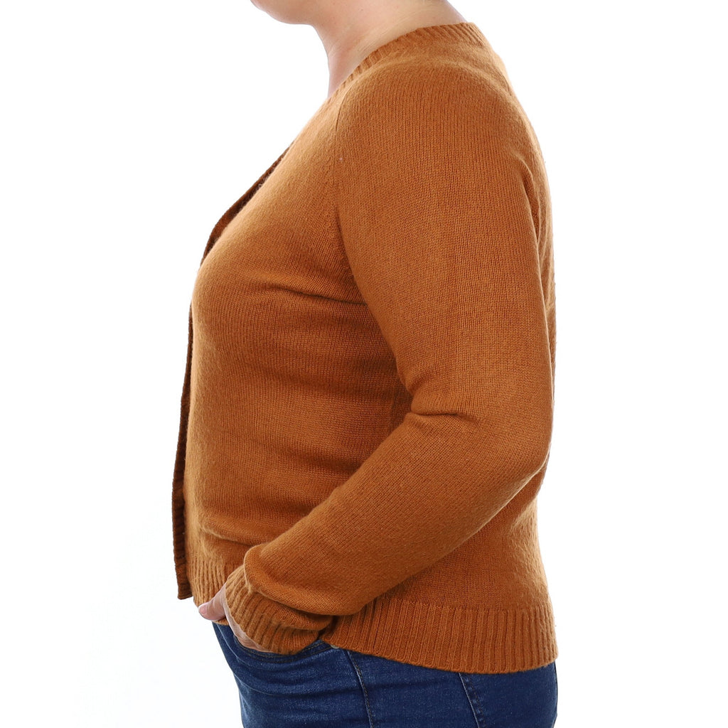 Copper Brown Cashmere Boxy V Neck Cardigan Large
