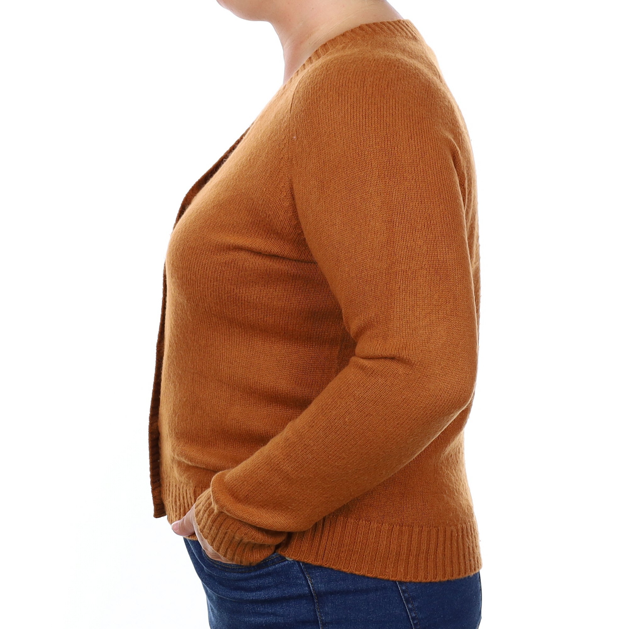 Copper Brown Cashmere Boxy V Neck Cardigan Large