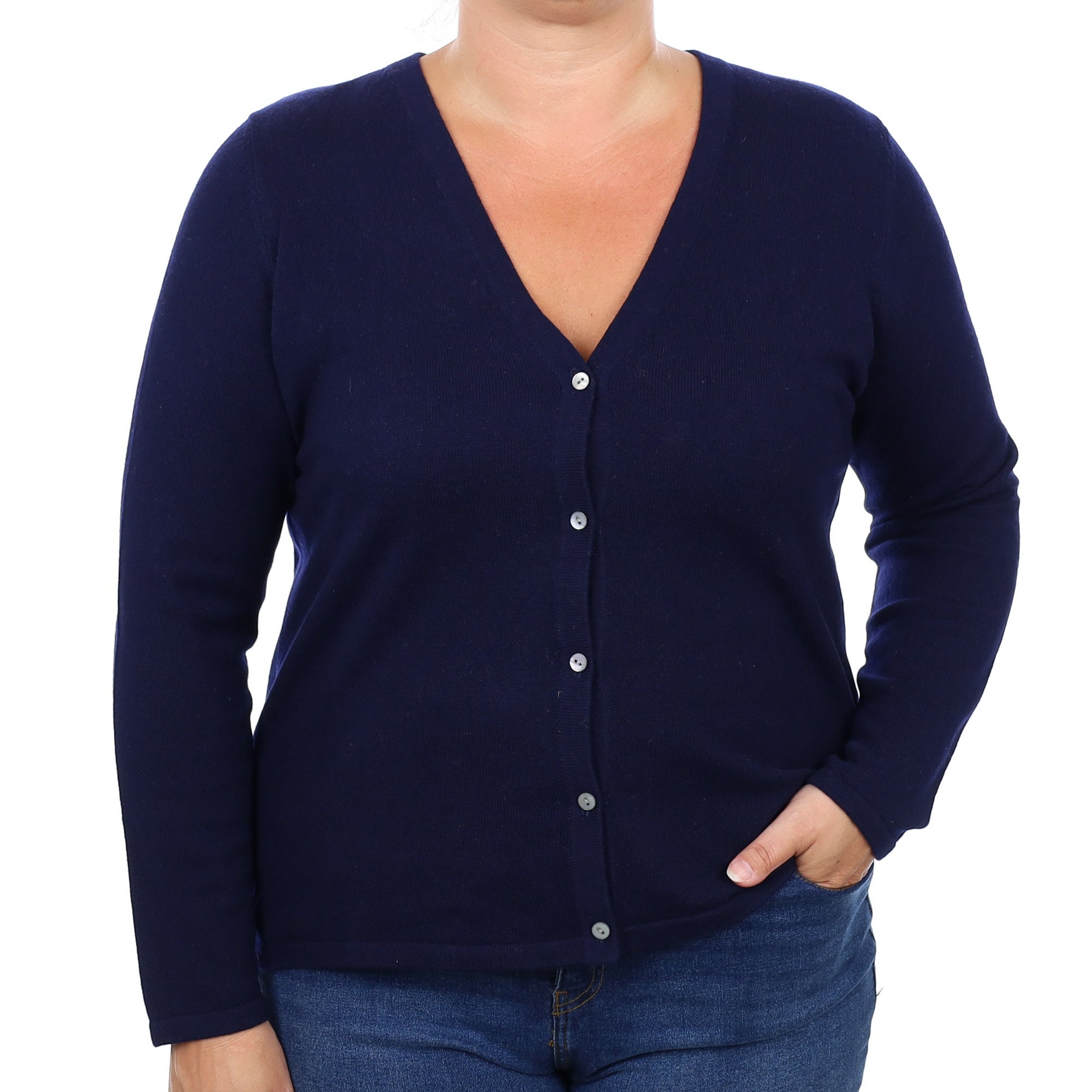 Navy Cashmere V Neck Cardigan Large