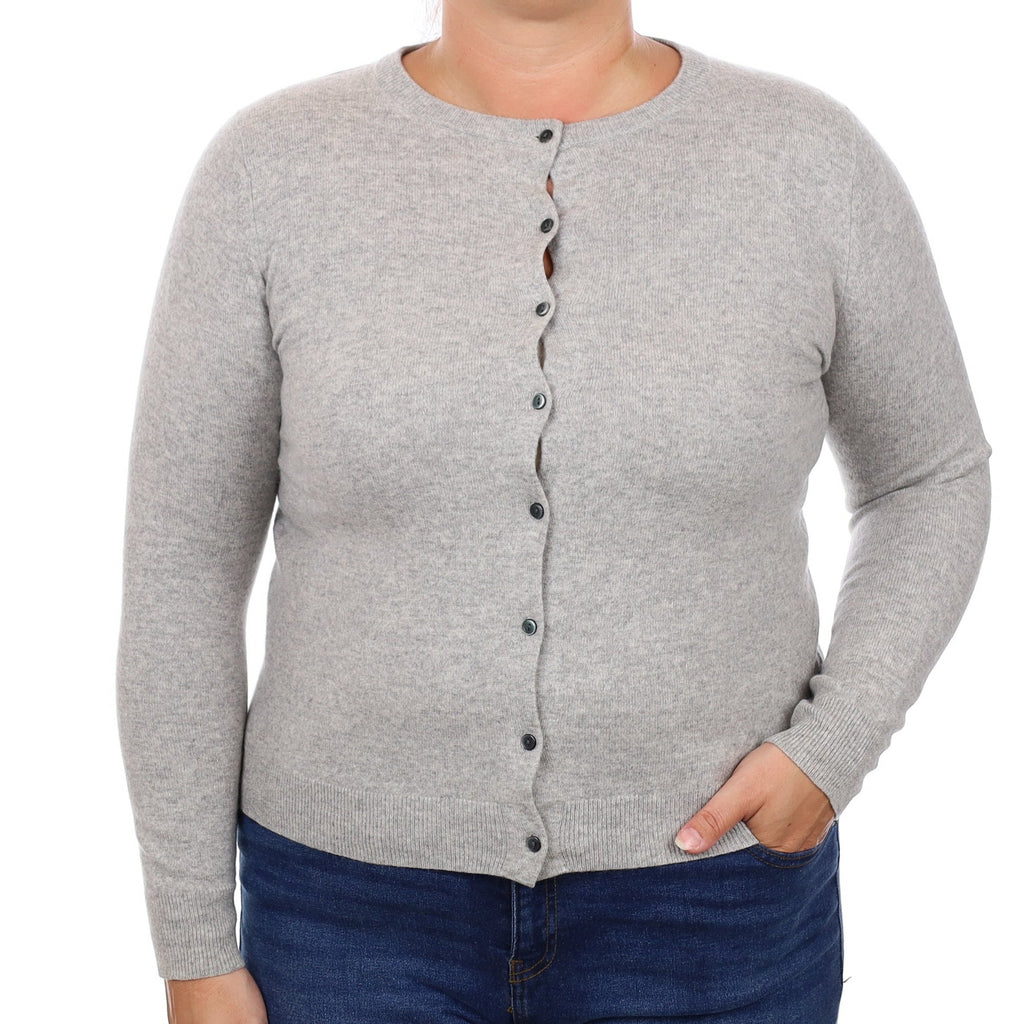 Smoke Grey Cashmere Crew Neck Cardigan Large