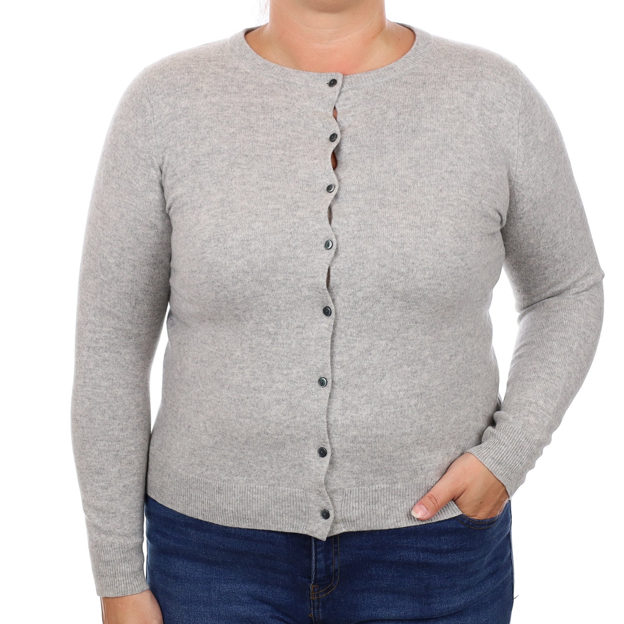 Smoke Grey Cashmere Crew Neck Cardigan Large