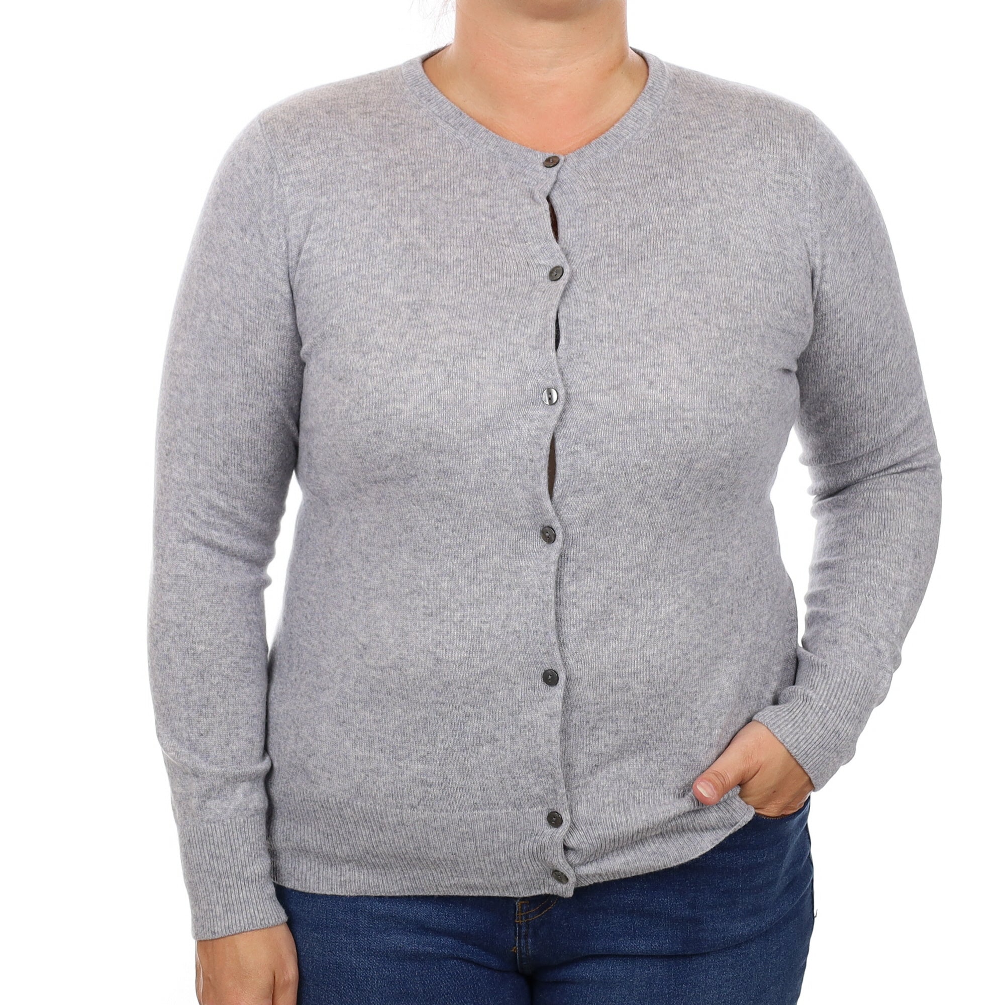 Smoke Grey Cashmere Crew Neck Cardigan Large