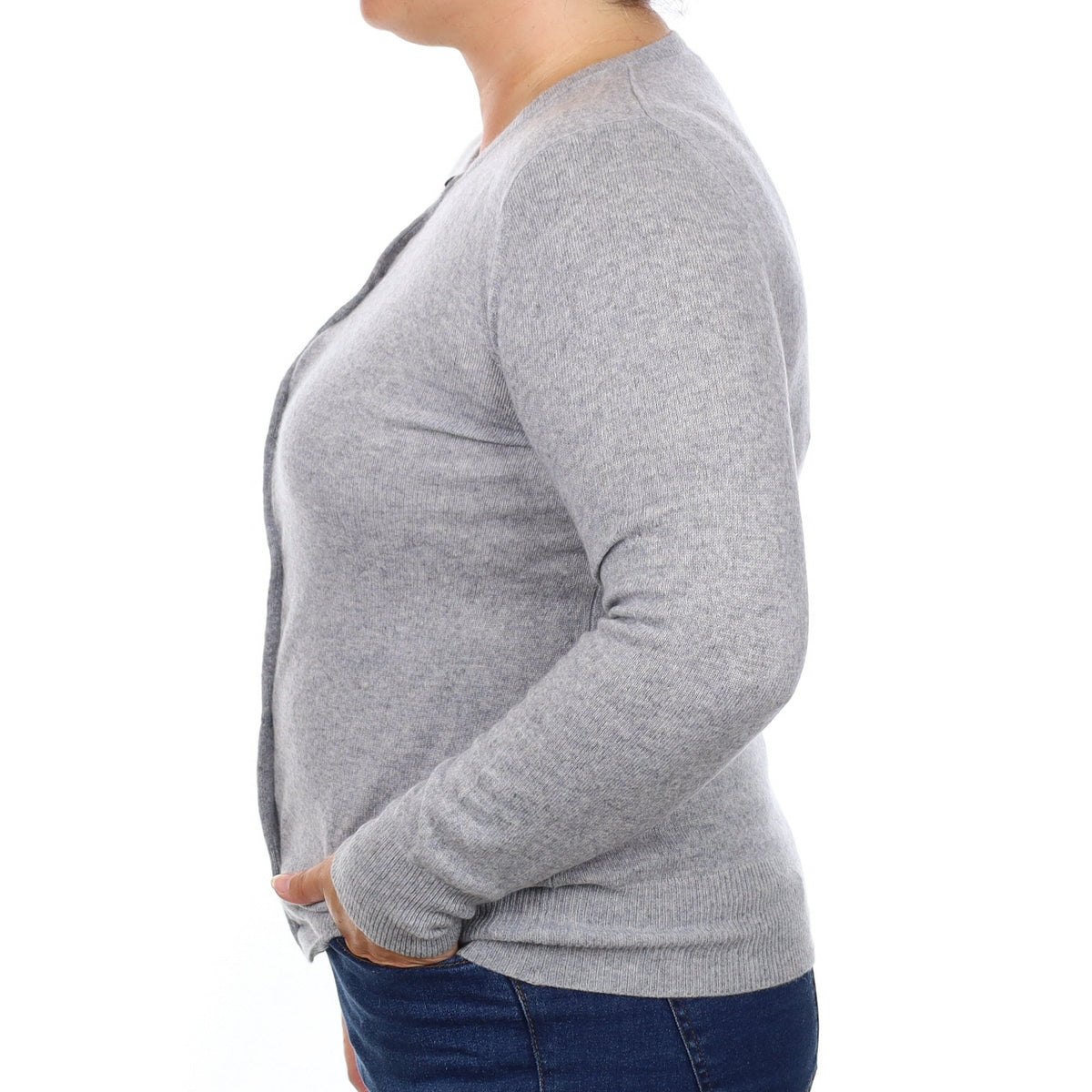 Smoke Grey Cashmere Crew Neck Cardigan Large