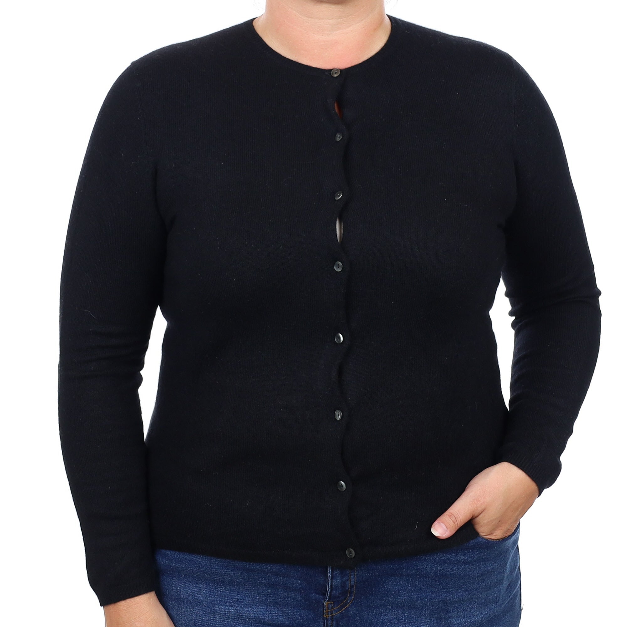 Black Cashmere Crew Neck Cardigan Large
