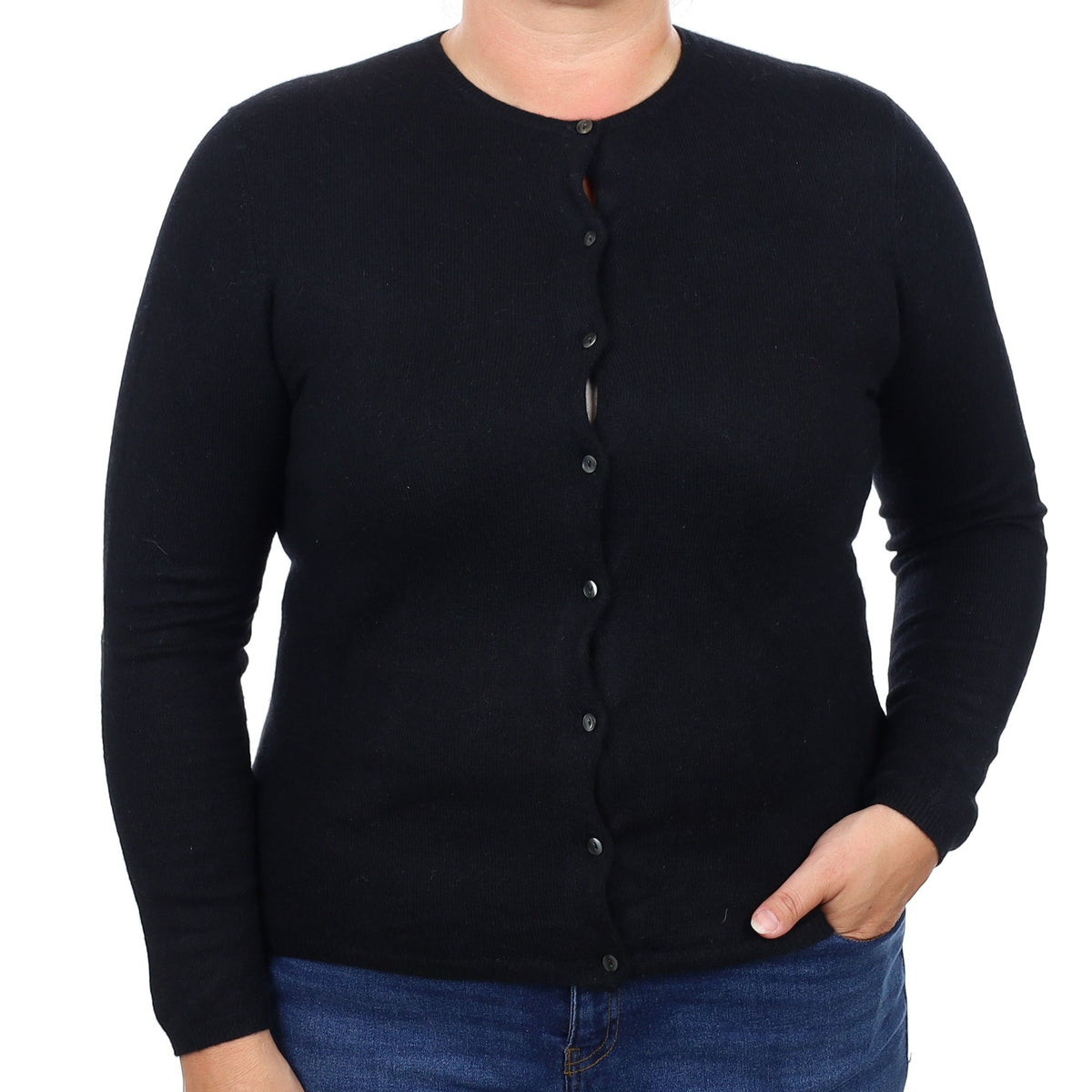 Black Cashmere Crew Neck Cardigan Large
