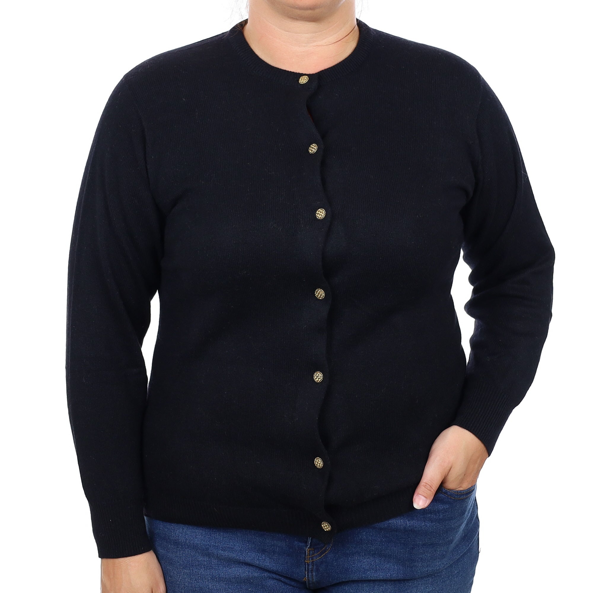 Black Cashmere Crew Neck Cardigan Large