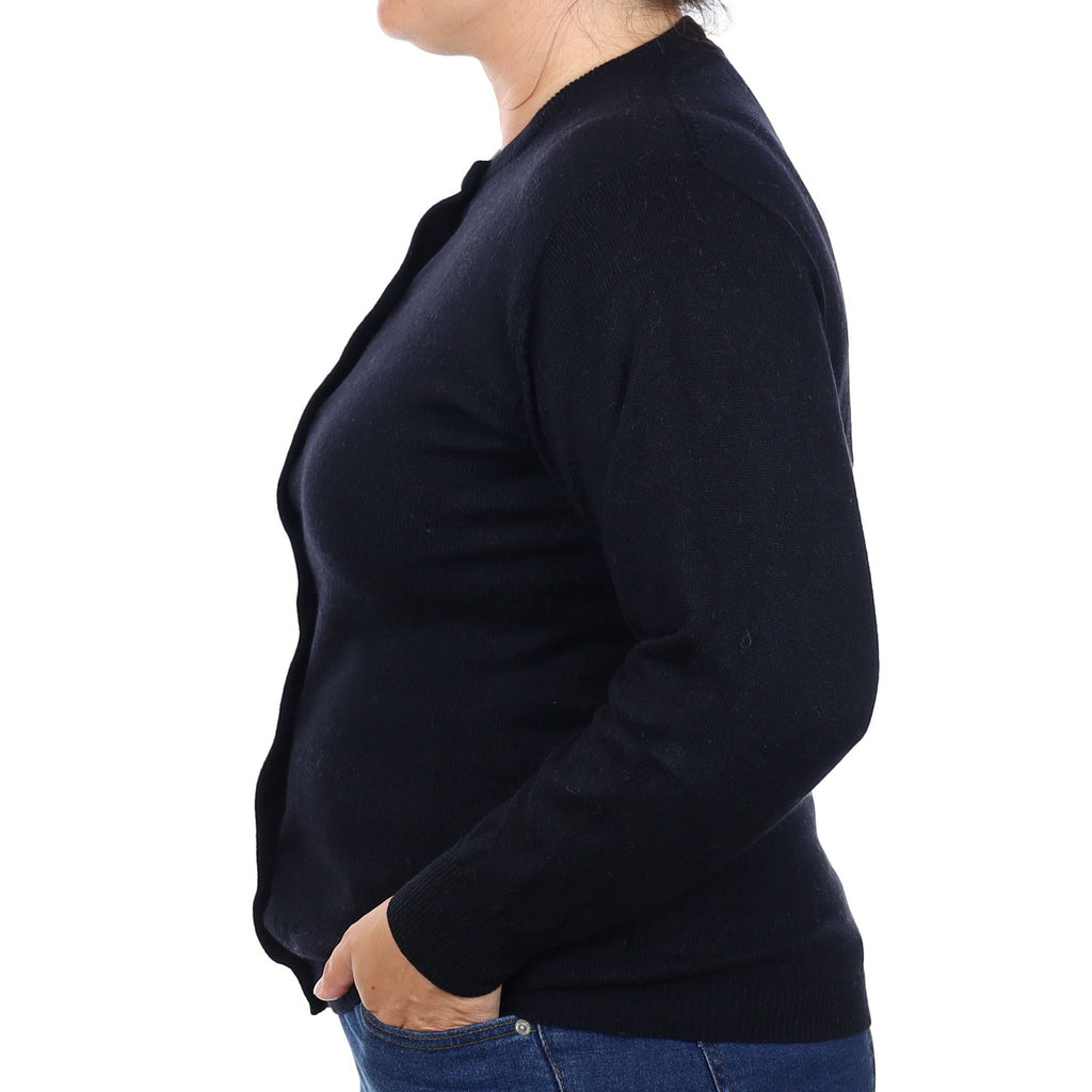 Black Cashmere Crew Neck Cardigan Large