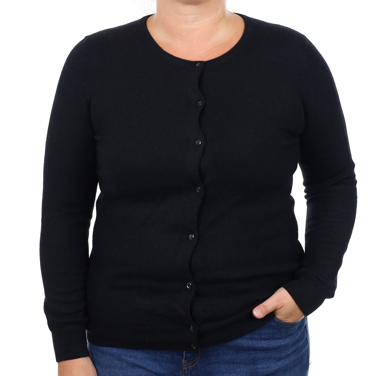 Black Cashmere Crew Neck Cardigan Large